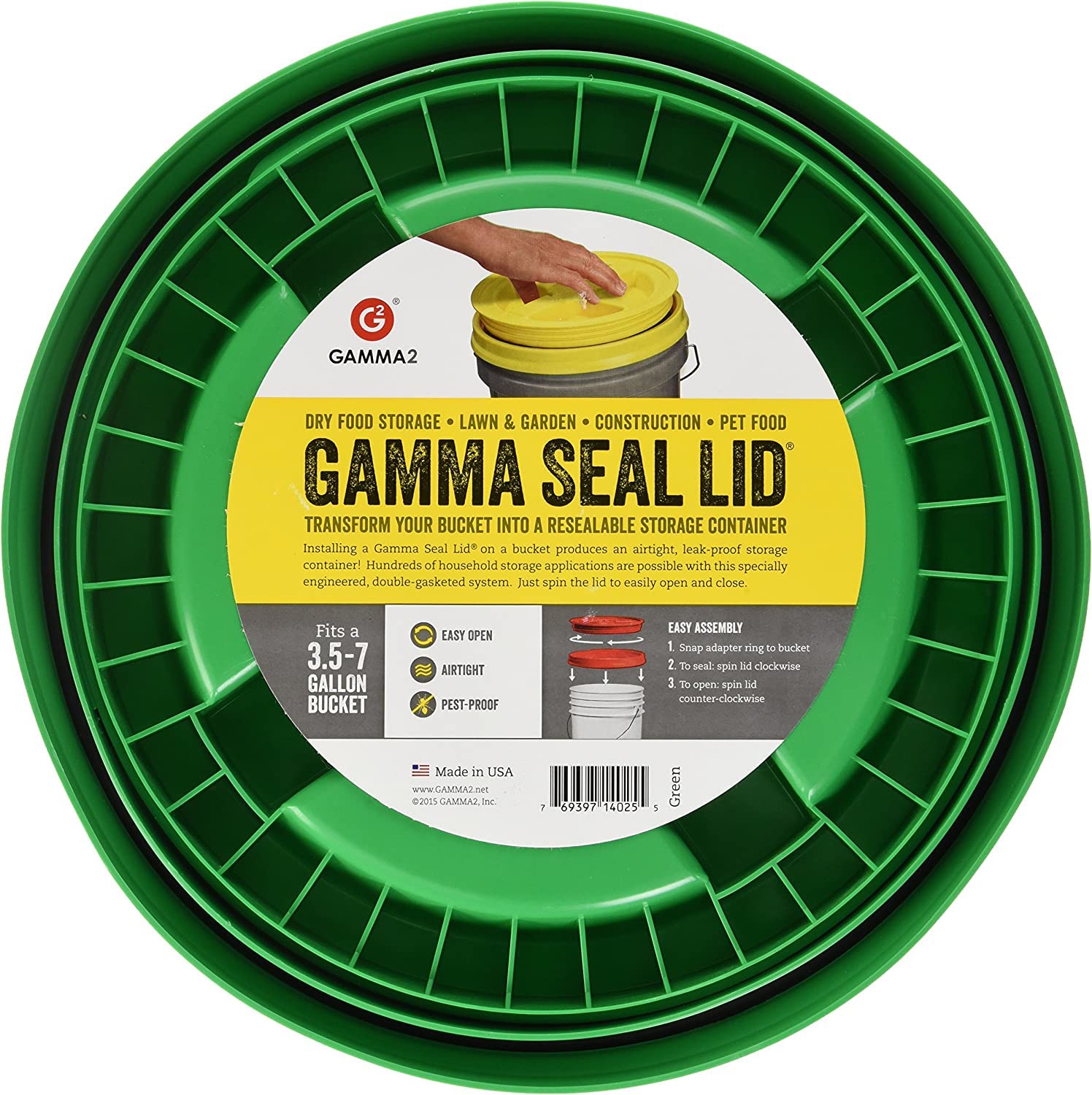 Gamma2 Gamma Seal Lid fits standard 3.5–7 gallon buckets for versatile storage.