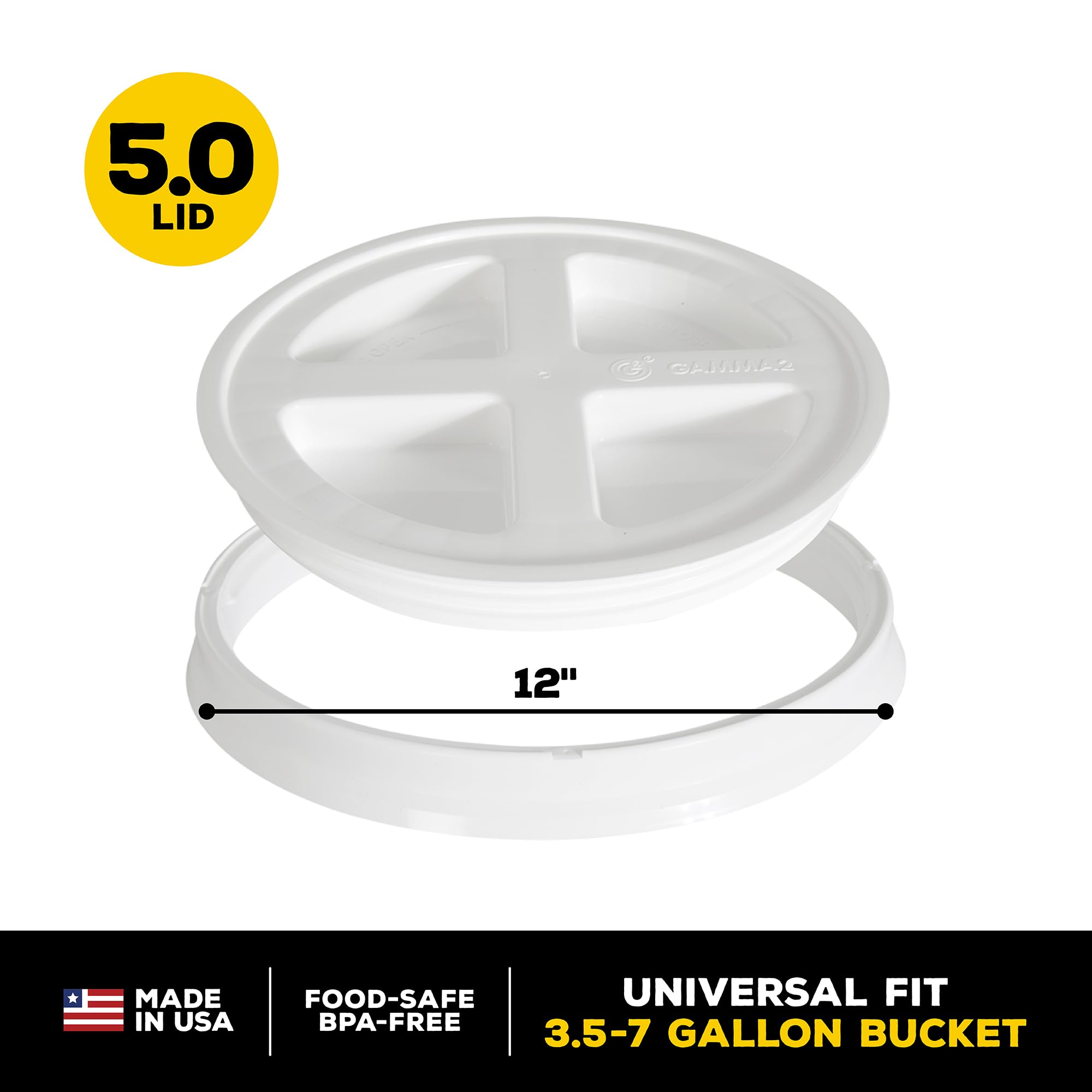 Gamma Seal lid universal fit on different bucket sizes for flexible storage.