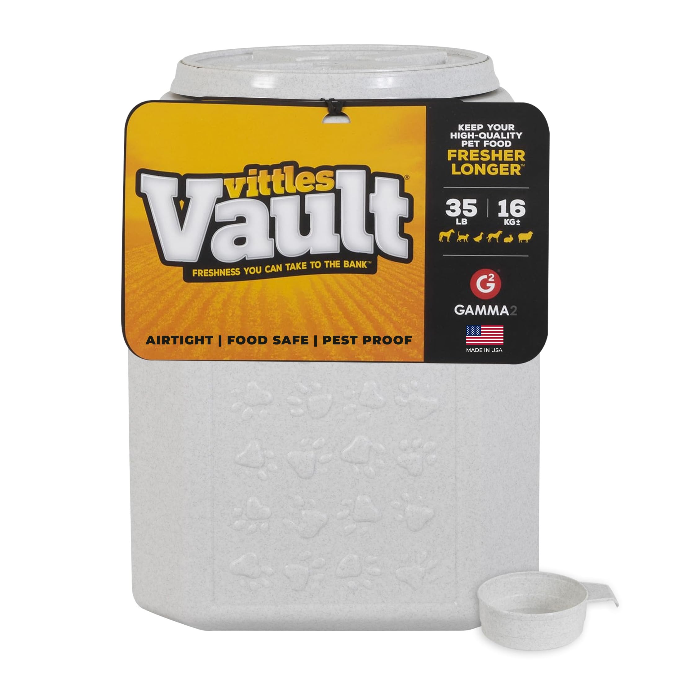 Gamma2 Vittles Vault 35lb dog kibble container keeps kibble fresh.