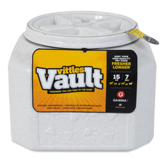 Gamma2 Vittles Vault with airtight lid keeps kibble fresh and odors contained.
