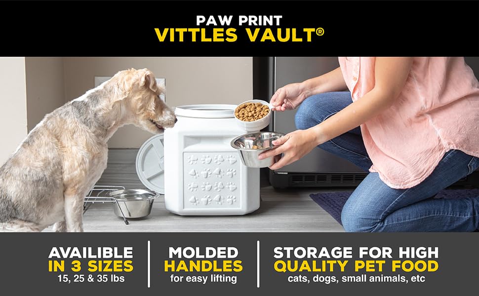 Gamma2 Vittles Vault stores up to 35 pounds of dry food securely.