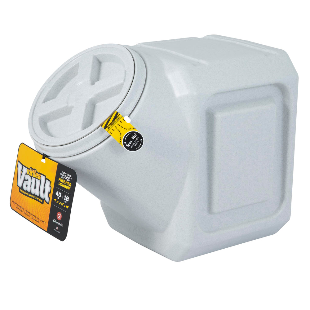 Gamma2 Vittles Vault Outback 40 lb capacity stores dry pet food while preserving freshness.