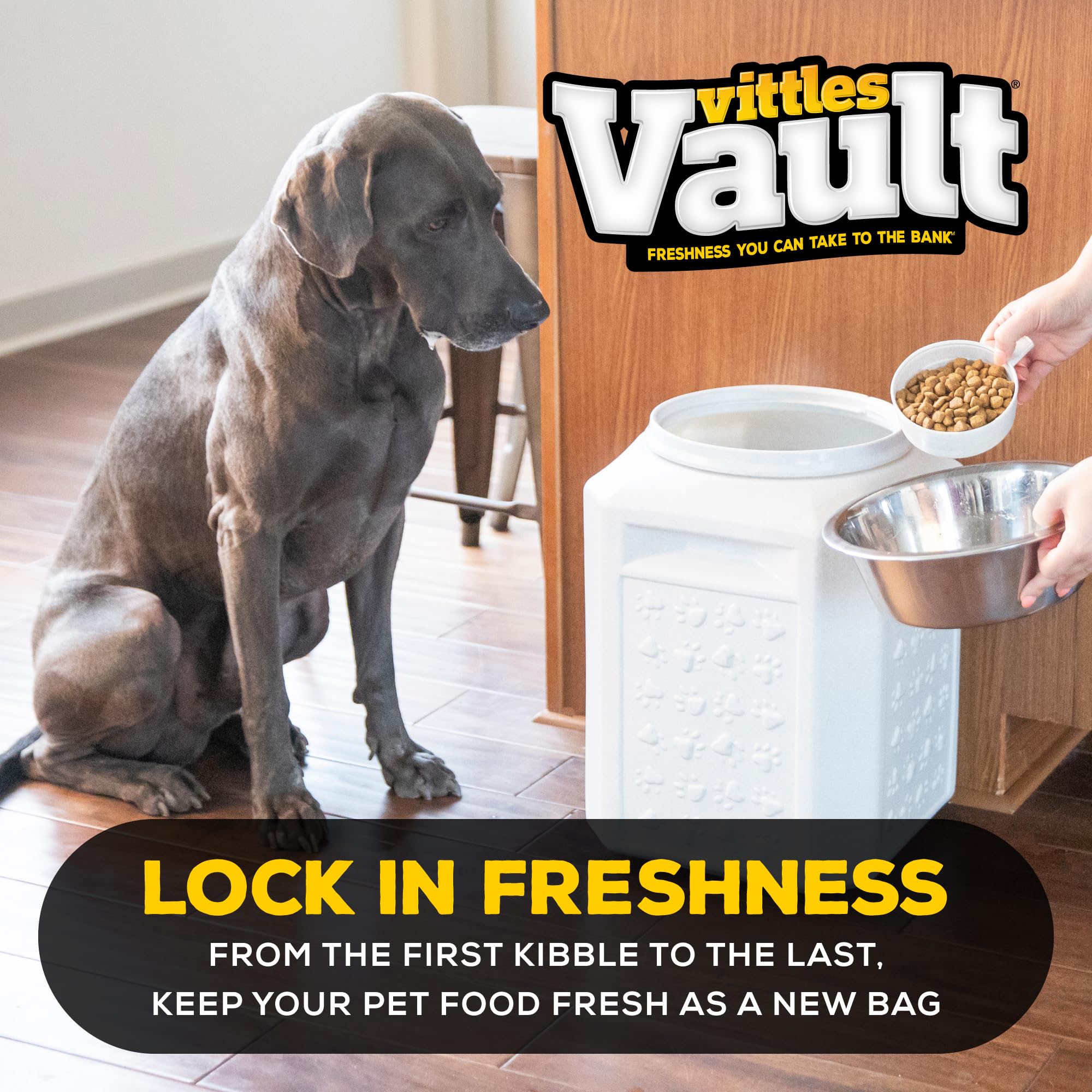 Gamma2 Vittles Vault sealed lid protects against pests and moisture.