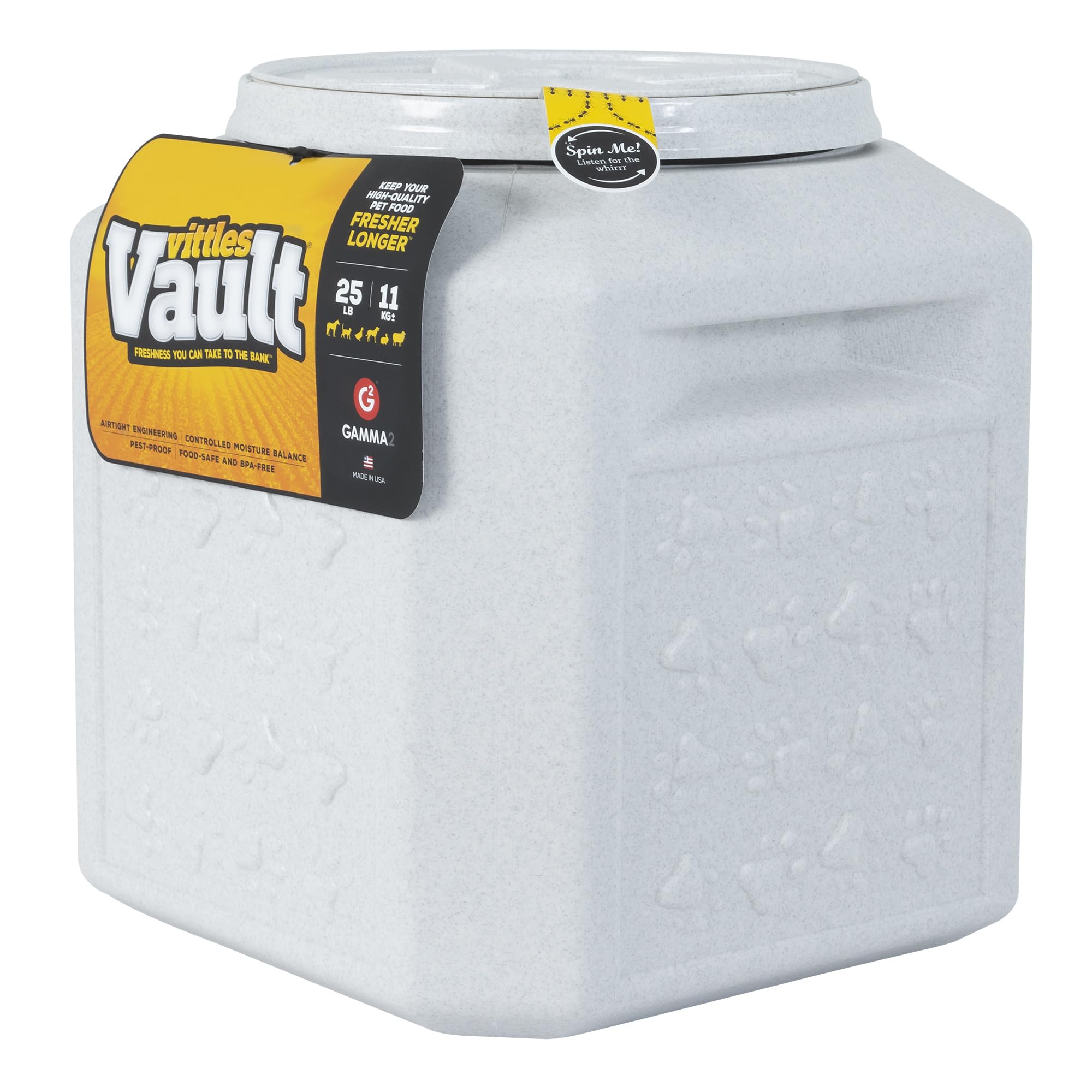 Gamma2 Vittles Vault sealed lid preserves kibble freshness.