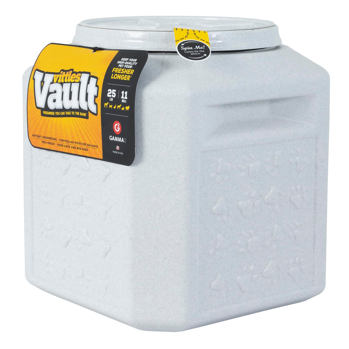 Gamma2 Vittles Vault sealed lid preserves kibble freshness.