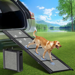 GAOYITK dog ramp 71in extended length eases climbing for dogs with short legs.