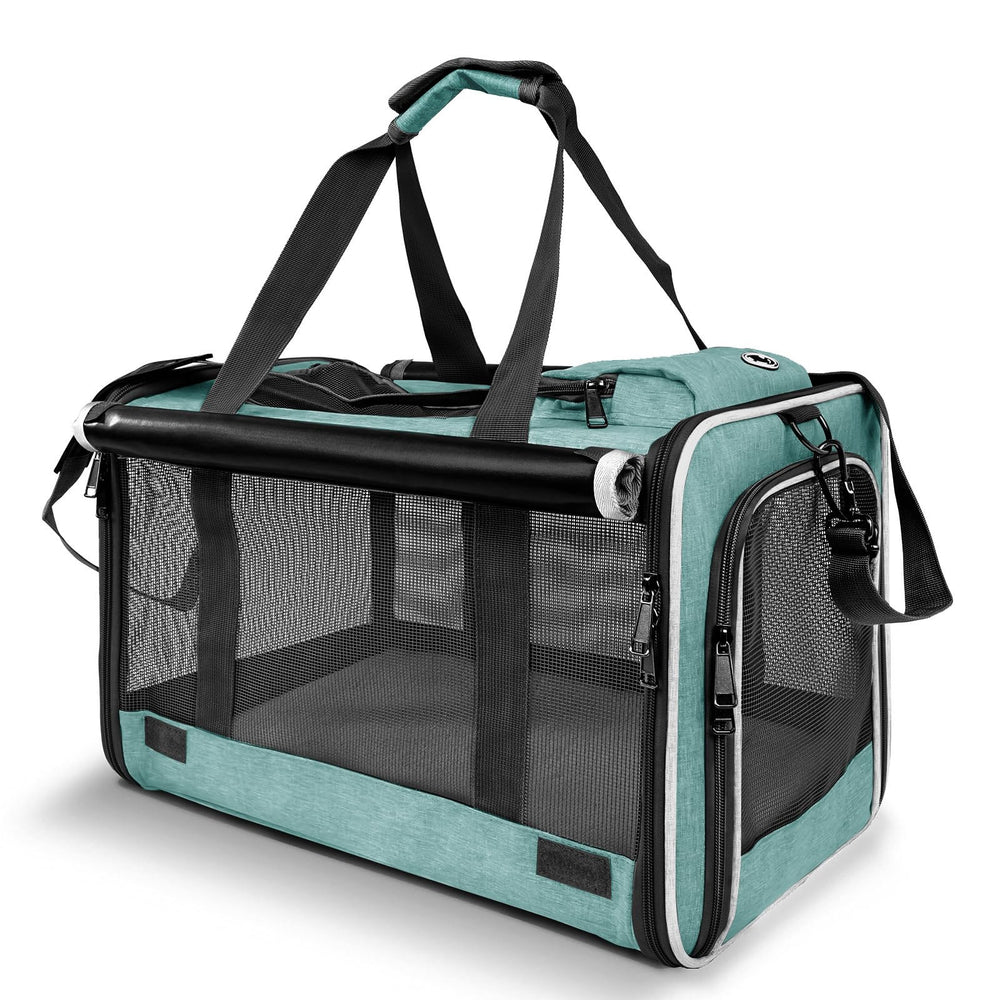 GAPZER 18-inch dog carrier in teal shows roomy dimensions for comfortable travel