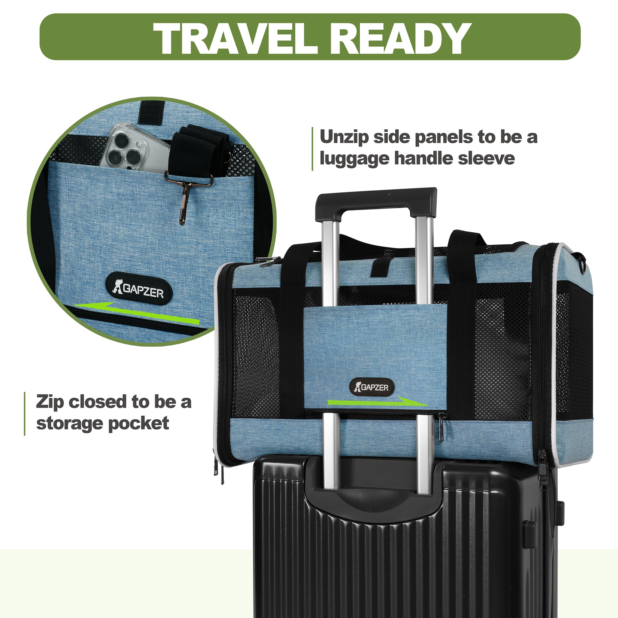 GAPZER adjustable shoulder strap for hands-free travel through airports and clinics