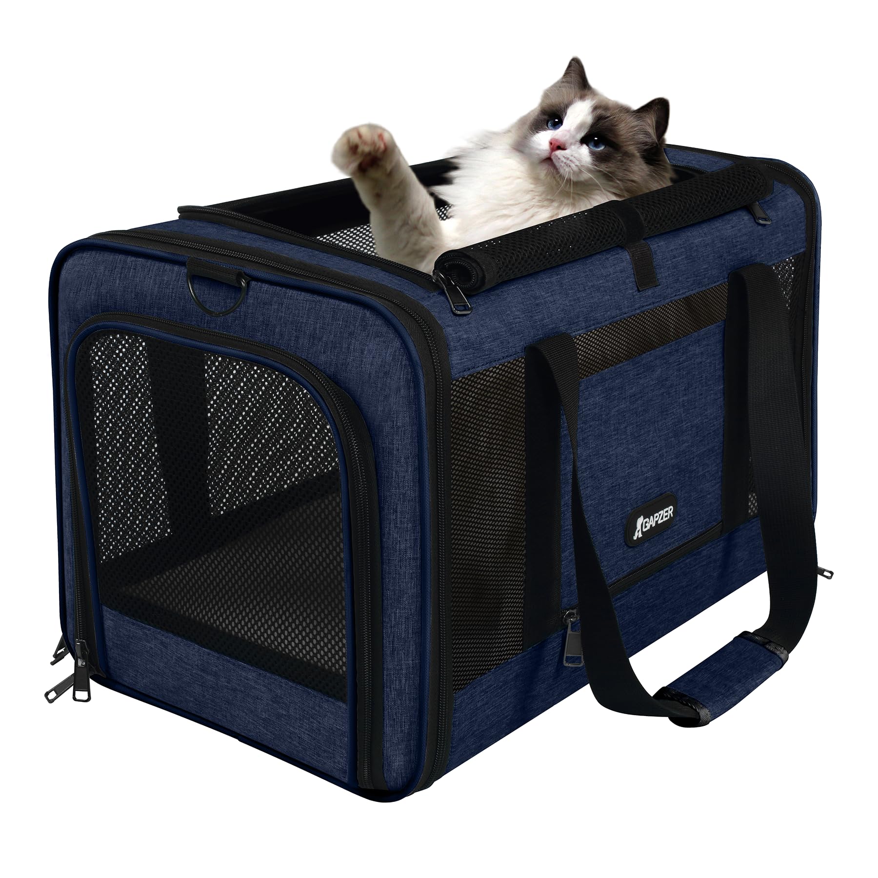 GAPZER navy softshell carrier suits small dogs and cats for travel.