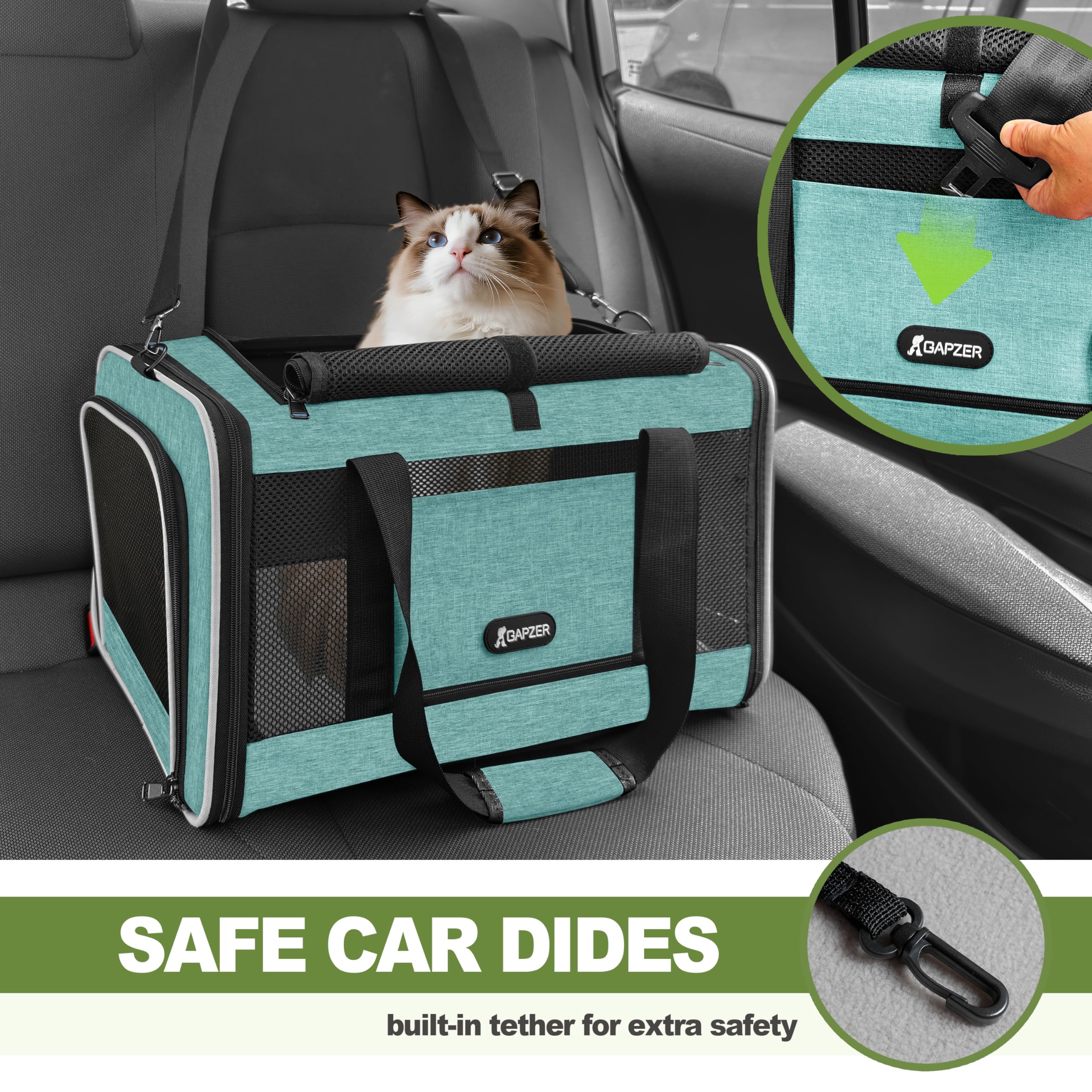 GAPZER seatbelt sleeve to secure the carrier in a vehicle