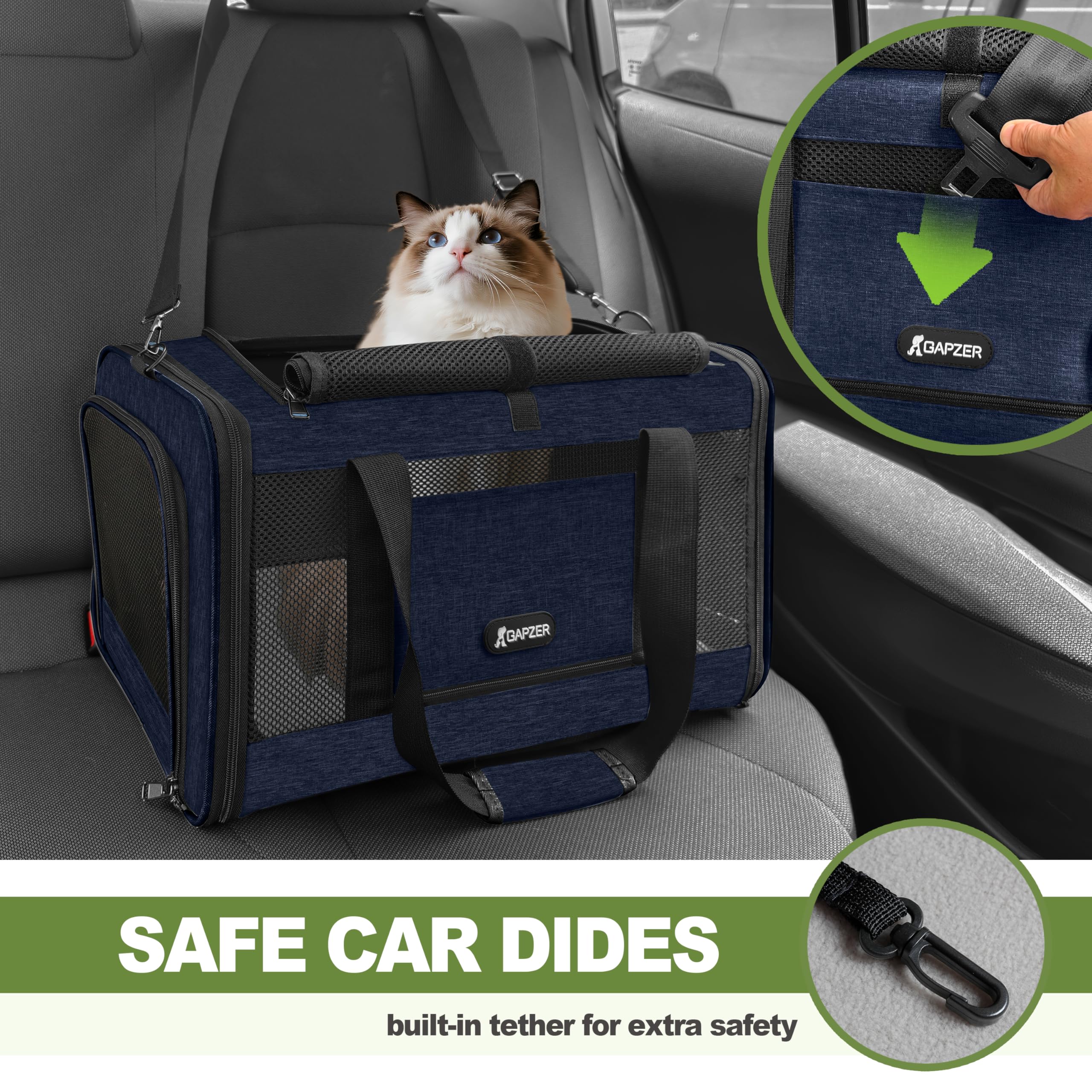 GAPZER seatbelt sleeve keeps the carrier car-safe during rides.