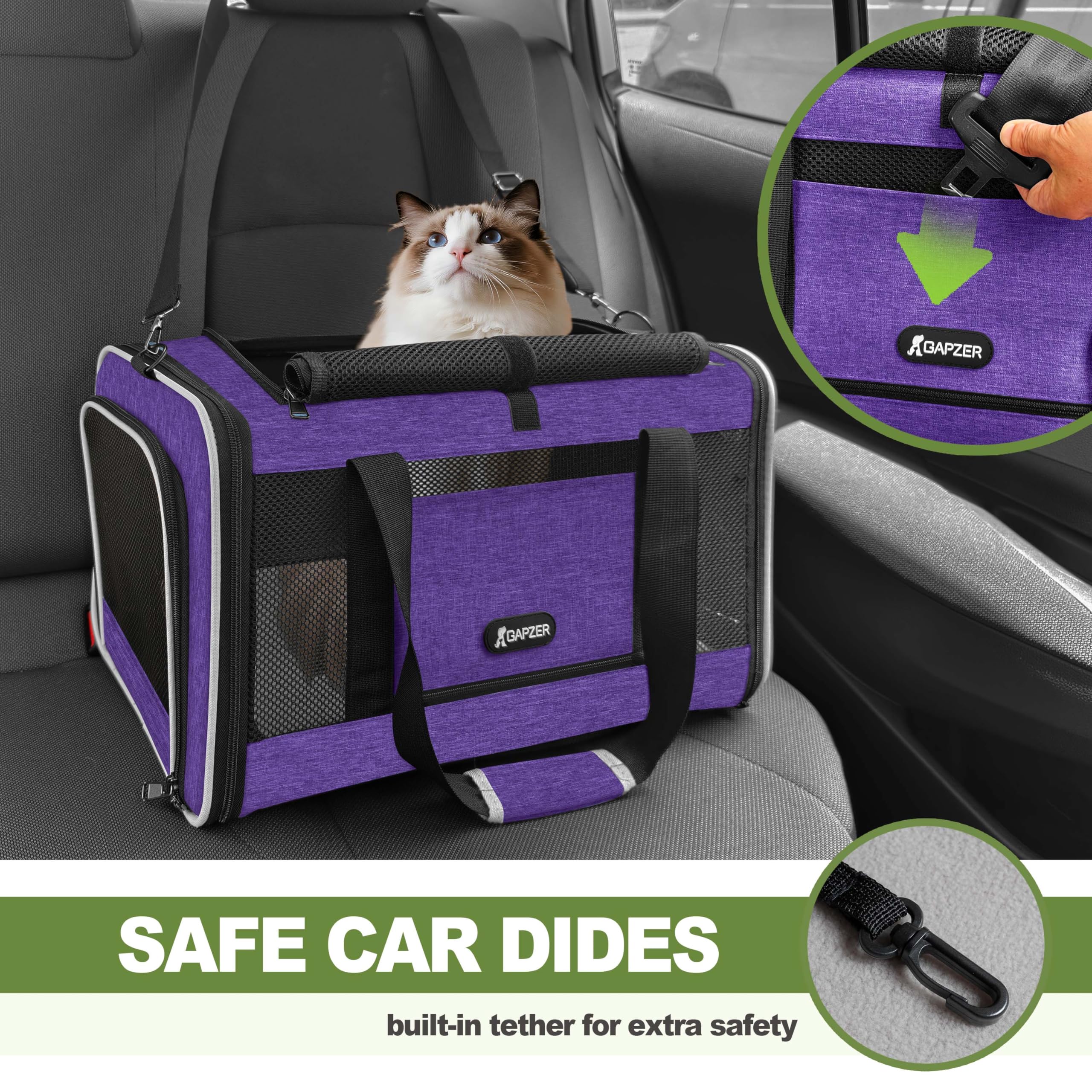 GAPZER Per Carrier Purple design with four-sided mesh for airflow and visibility.