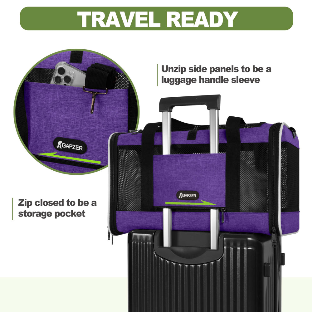 GAPZER Per Carrier seatbelt sleeve allows secure in-vehicle attachment.