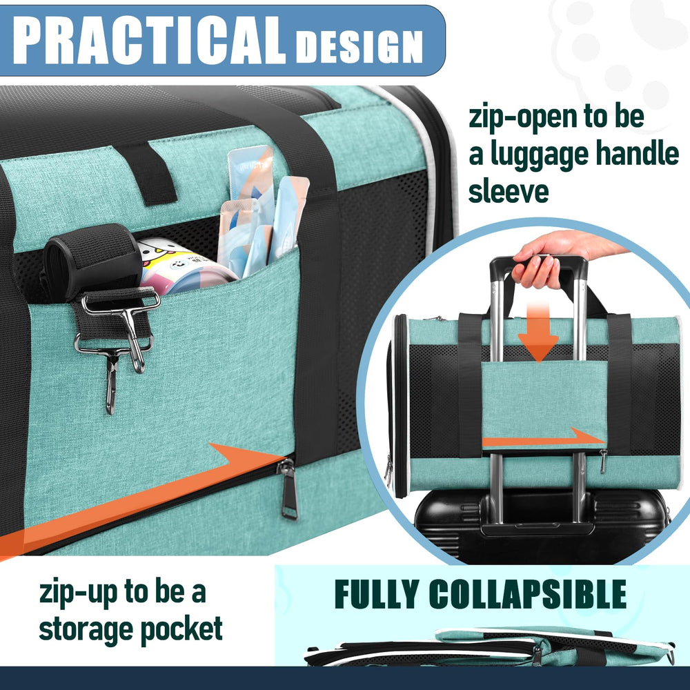 GAPZER Soft Cat Carrier teal storage pocket for essentials