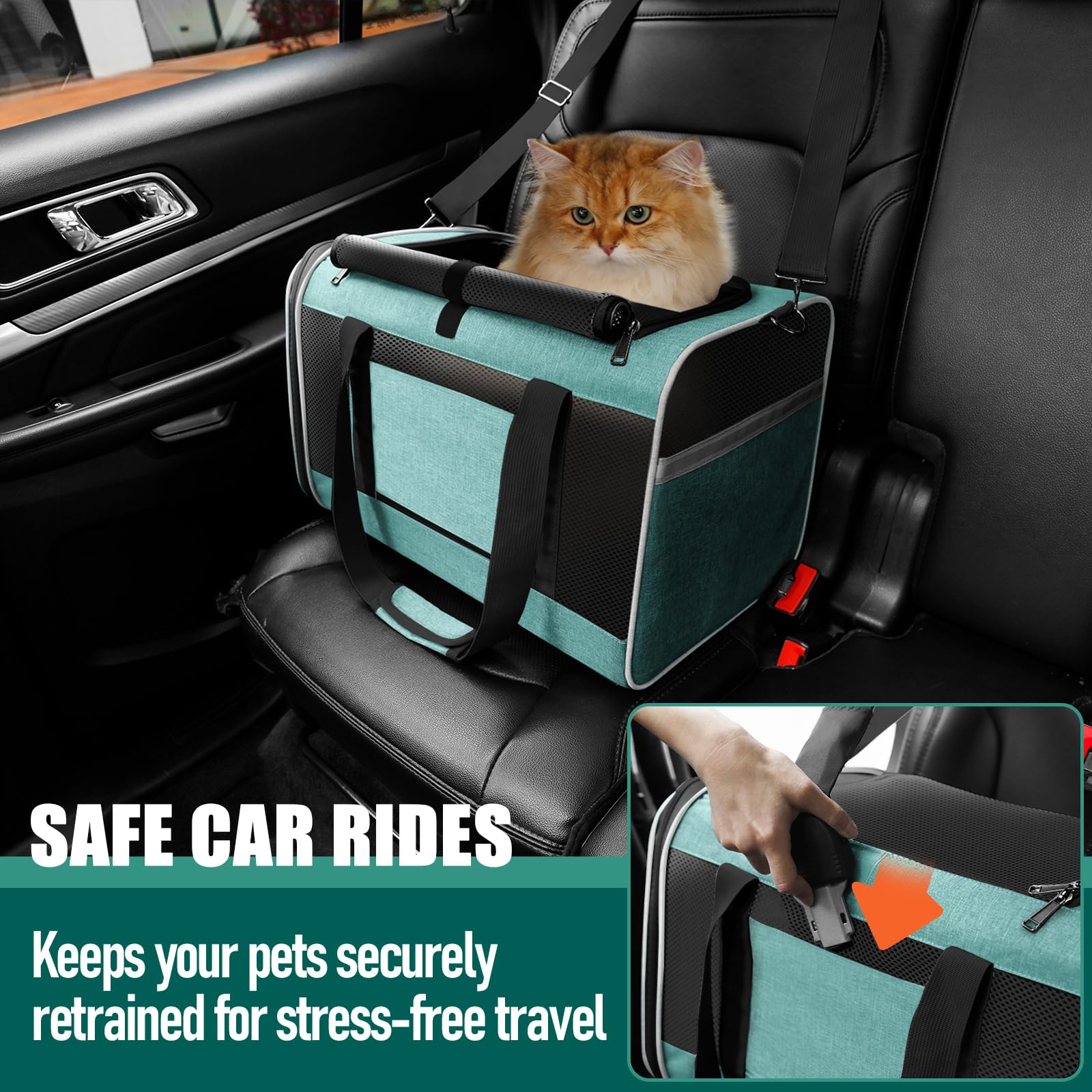 GAPZER Soft Cat Carrier teal reflective stripe for night safety