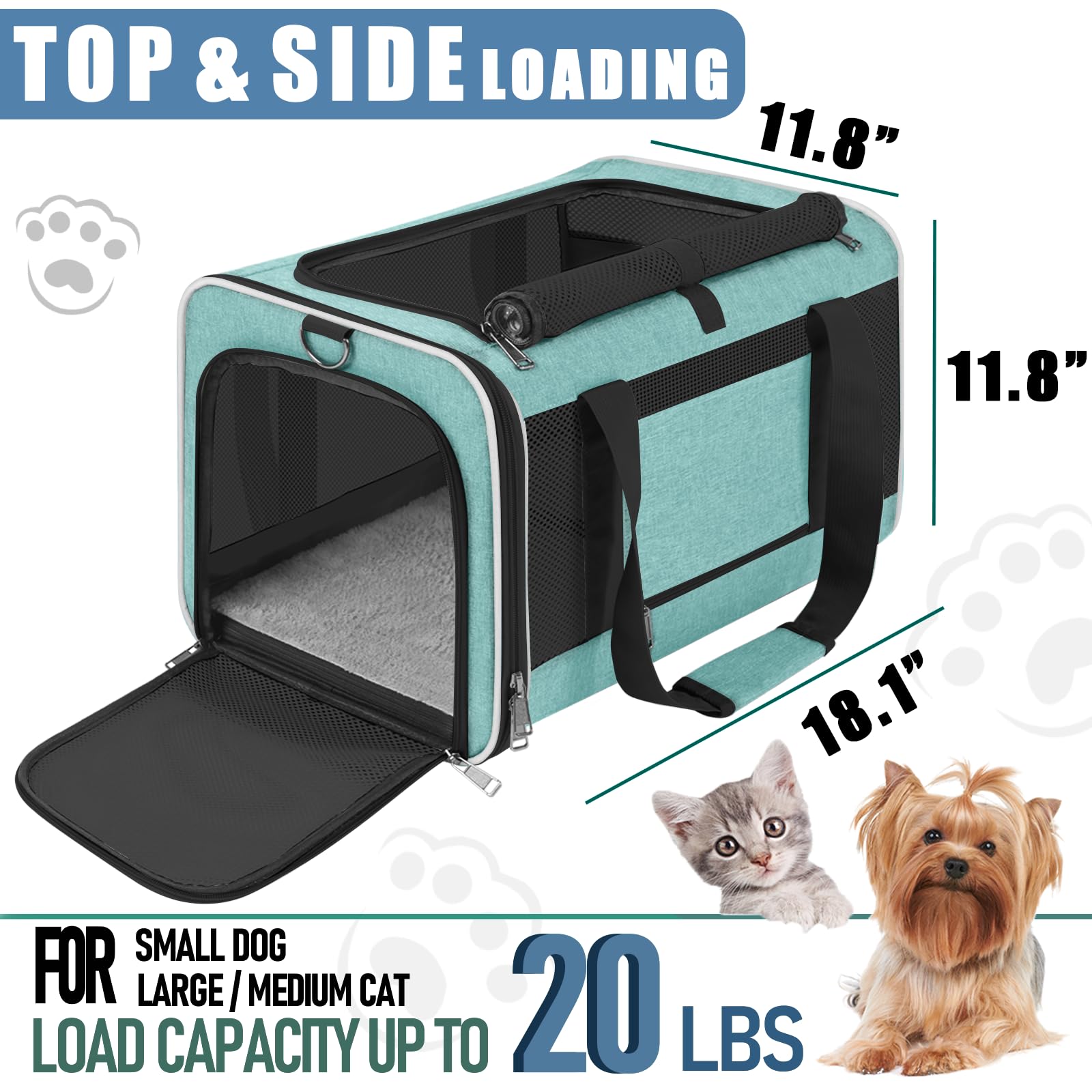 GAPZER Soft Cat Carrier teal shoulder strap for hands-free transport