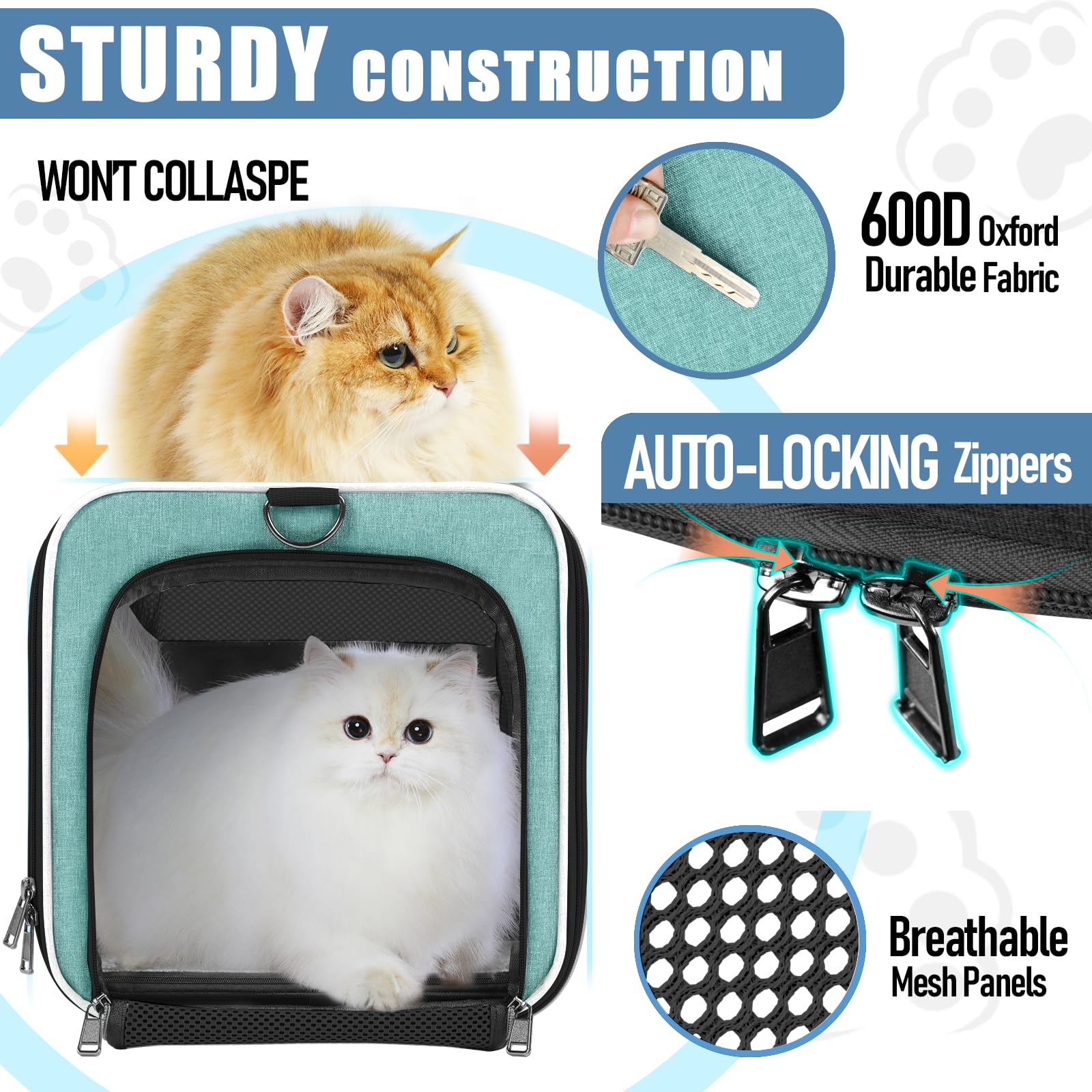 GAPZER Soft Cat Carrier teal top mesh entrance for easy loading