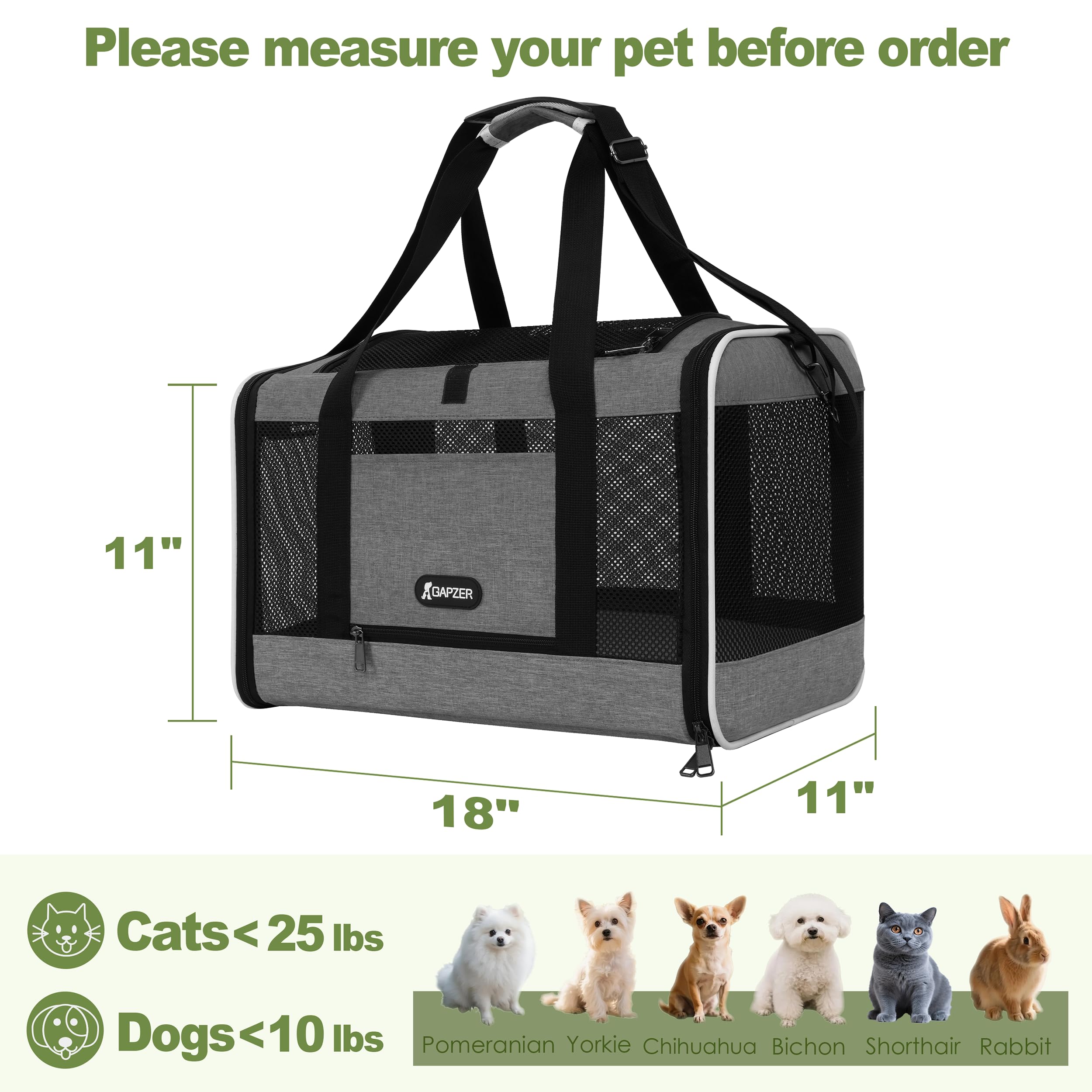 GAPZER soft pet carrier with mesh ventilation for breathable comfort on trips