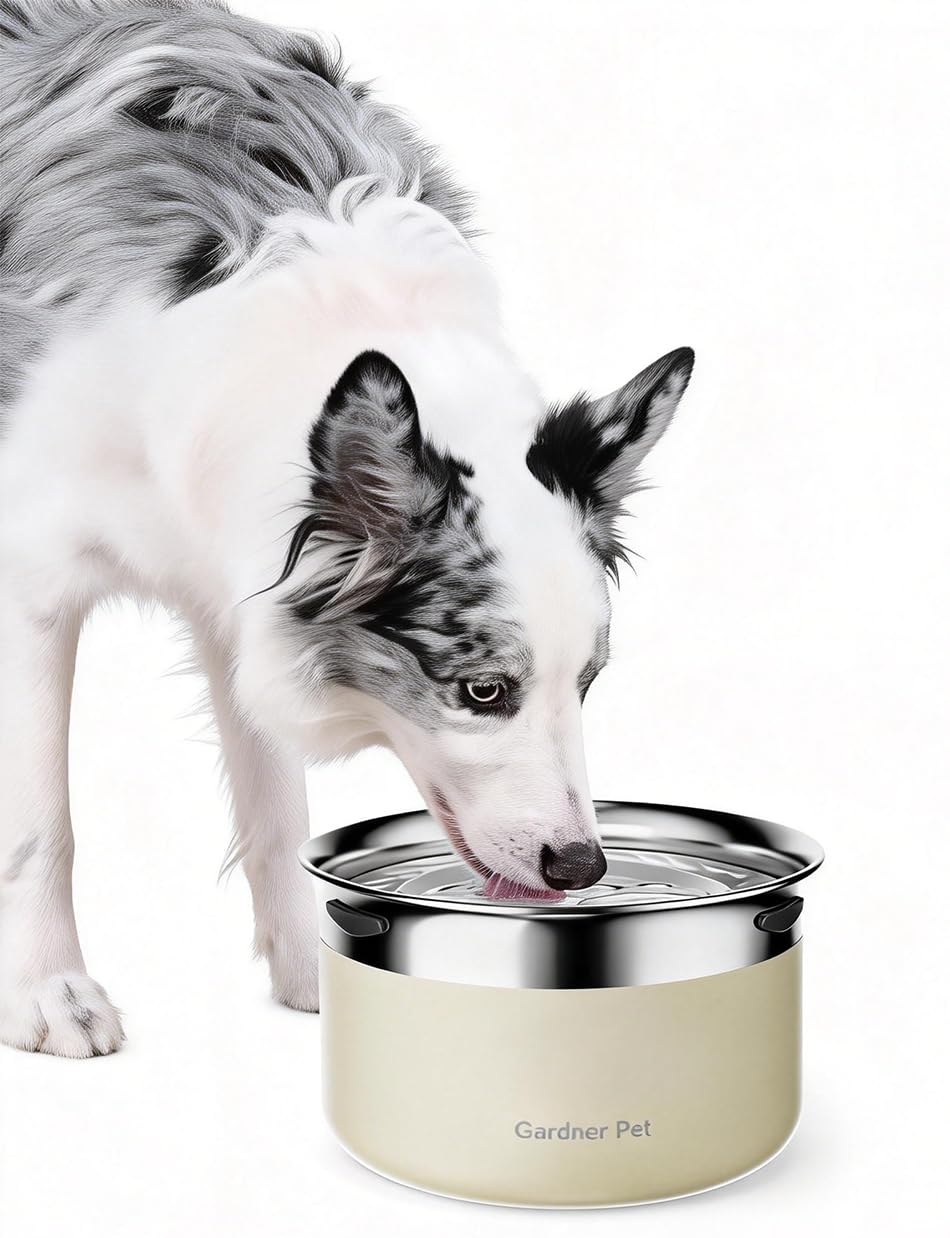 Gardner Pet 1 gallon stainless steel no-spill bowl for large dogs.