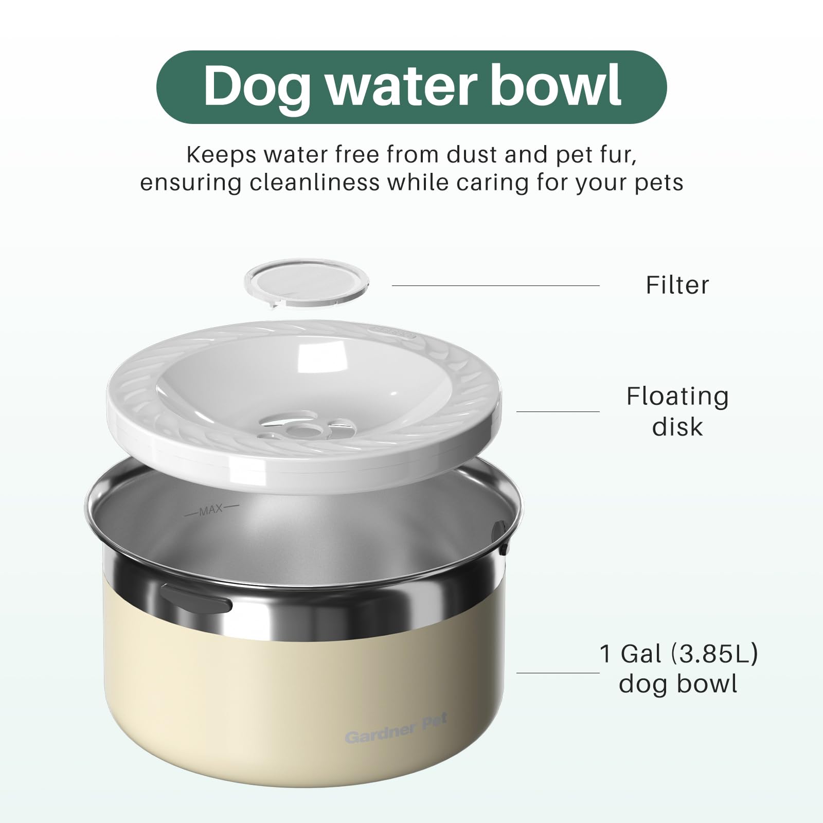 Gardner Pet 304 stainless steel construction is rust-resistant and odor-free.