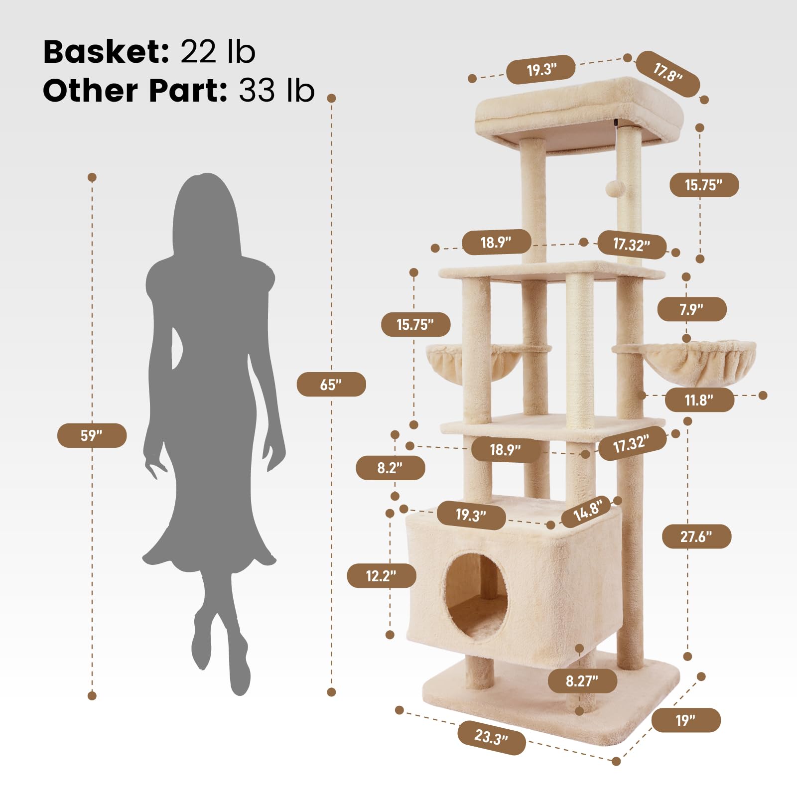 Gardner Pet 65in cat tree condo offers cozy hideaway for cats