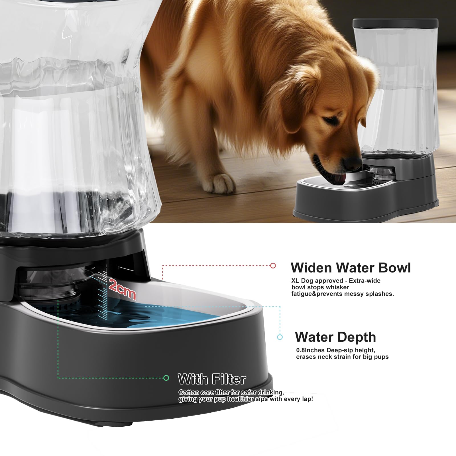 Gardner Pet anti-tip base design provides stable hydration for active pets