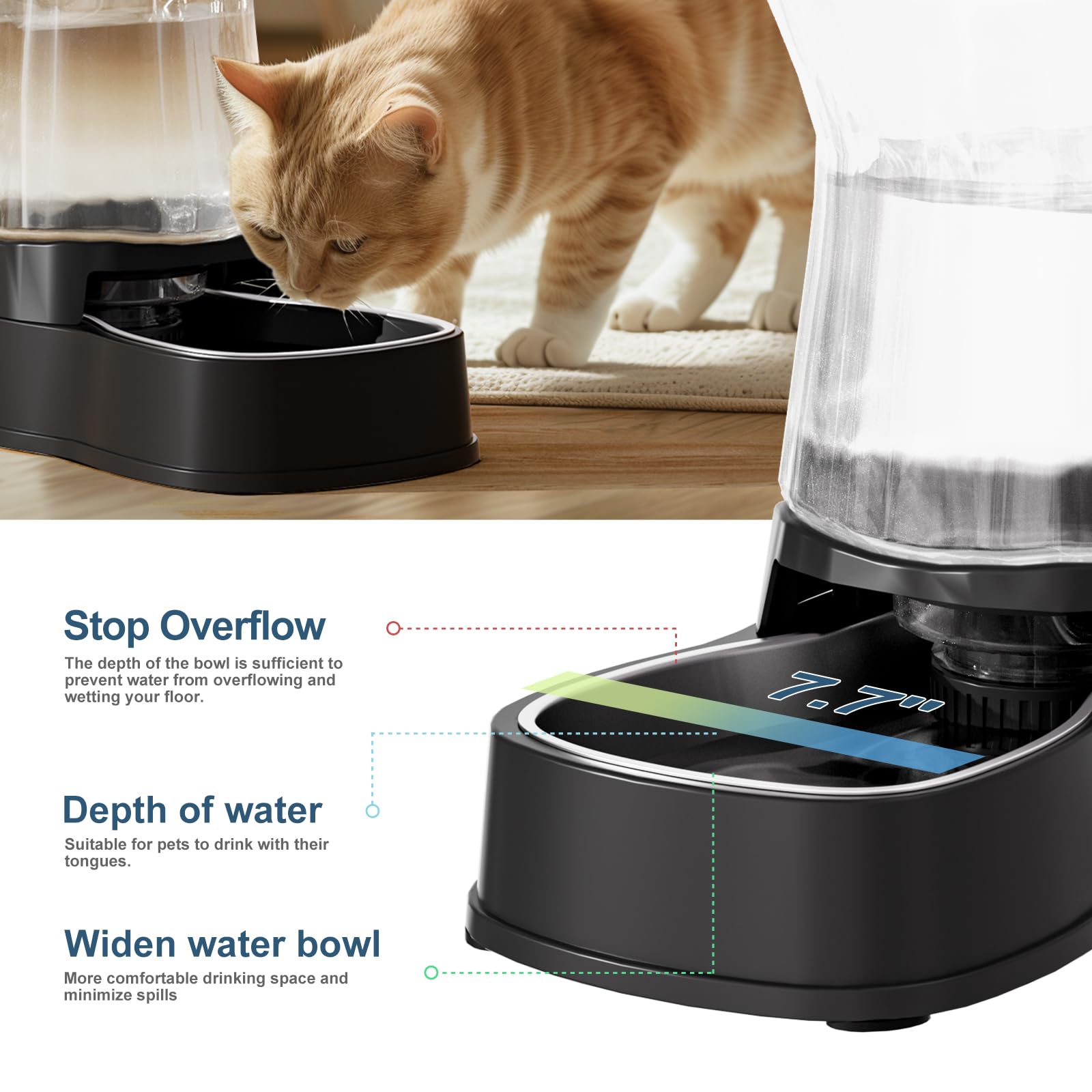 Gardner Pet gravity water dispenser anti-slip base reduces tipping during play.