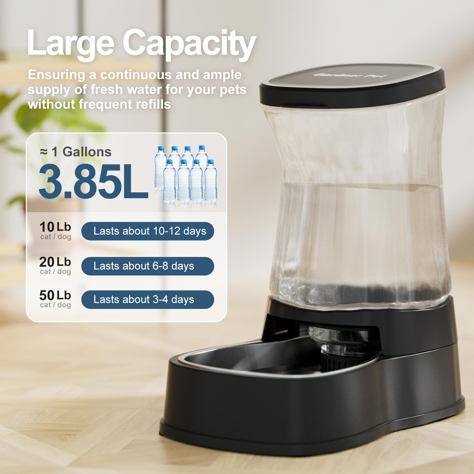 Gardner Pet gravity water dispenser filter cotton at outlet keeps water cleaner.