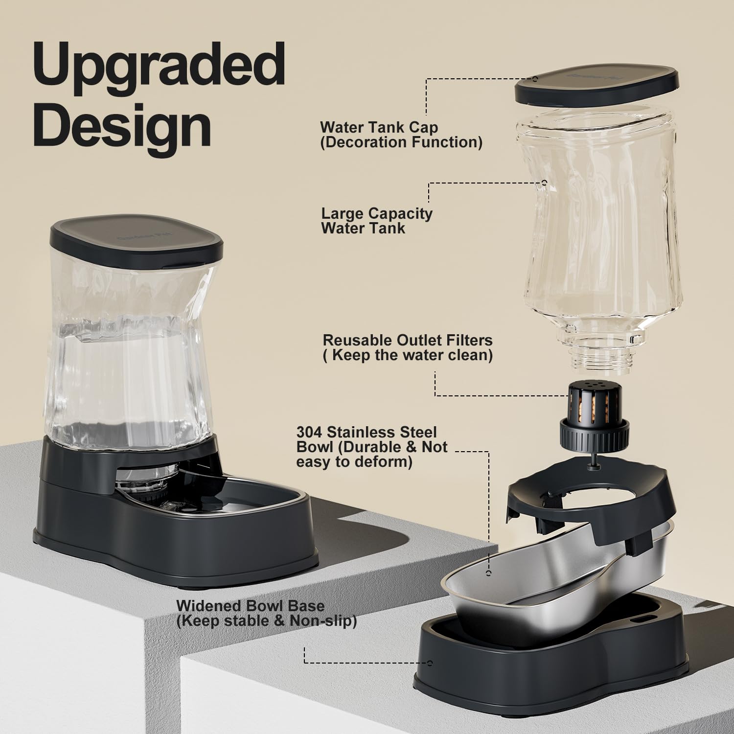 Gardner Pet automatic water dispenser base non-slip shows stable drinking during active moments.