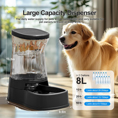 Gardner Pet automatic water dispenser close-up highlights the high-quality stainless steel bowl for clean drinking.