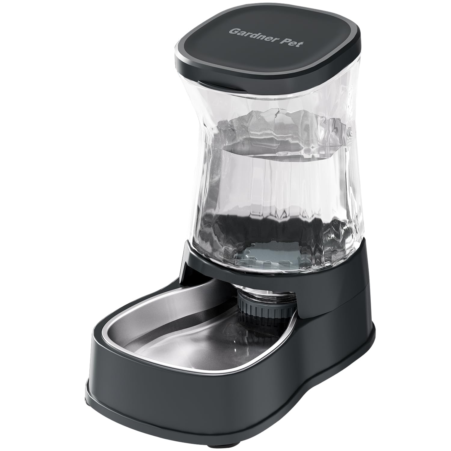 Gardner Pet automatic water dispenser full view shows durable, BPA-free stainless steel bowl for pets.