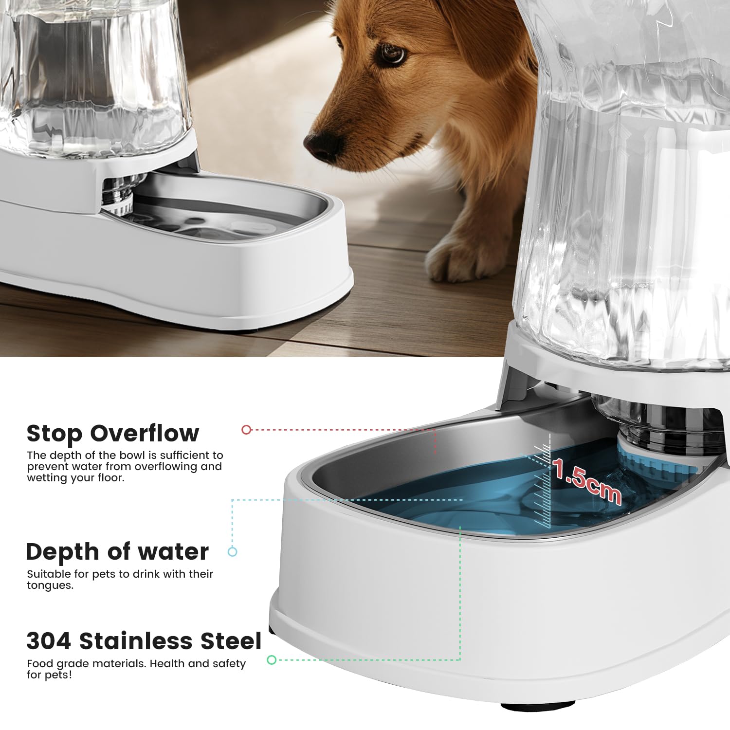 Gardner Pet stable-base highlights non-slip design for secure drinking during play.