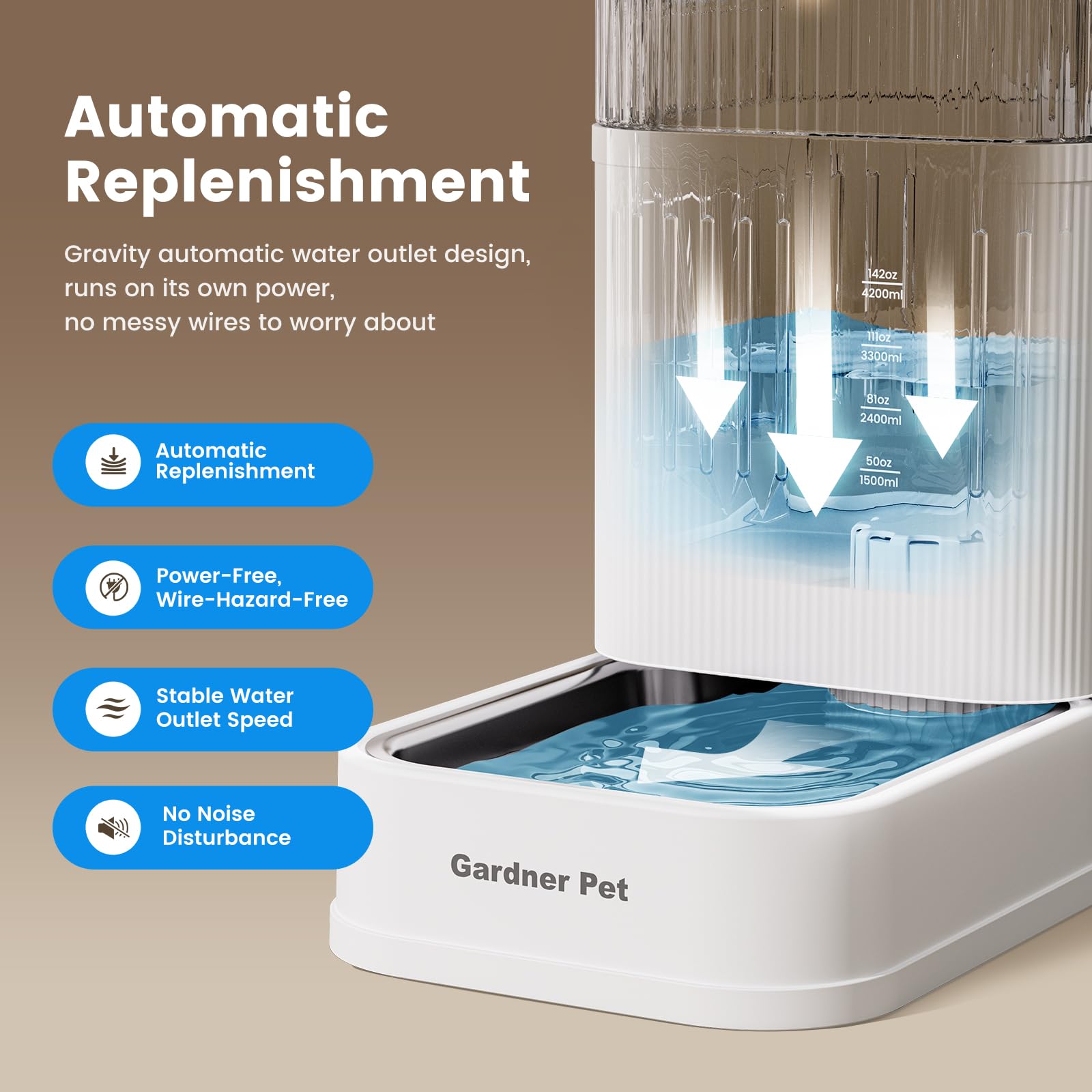 Gardner Pet BPA-free-resin-housing ensures safe water storage.
