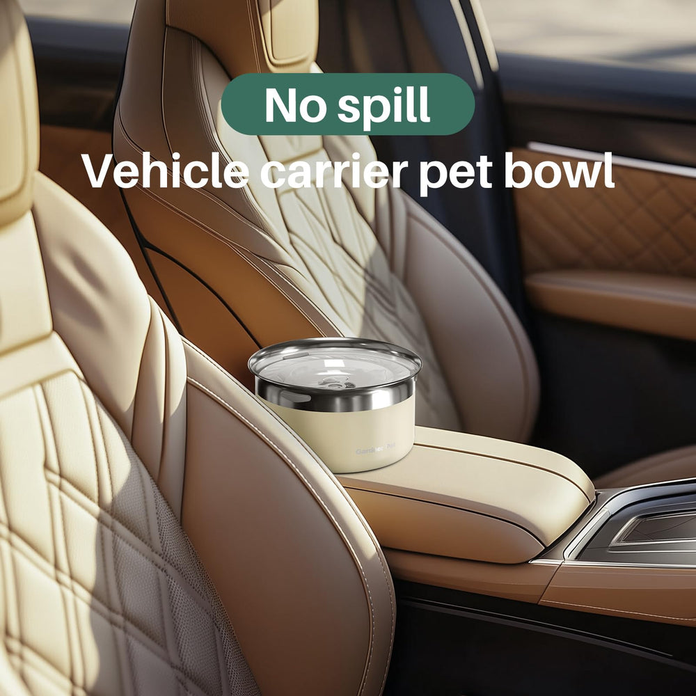 Gardner Pet car-friendly bowl reduces spills on road trips.
