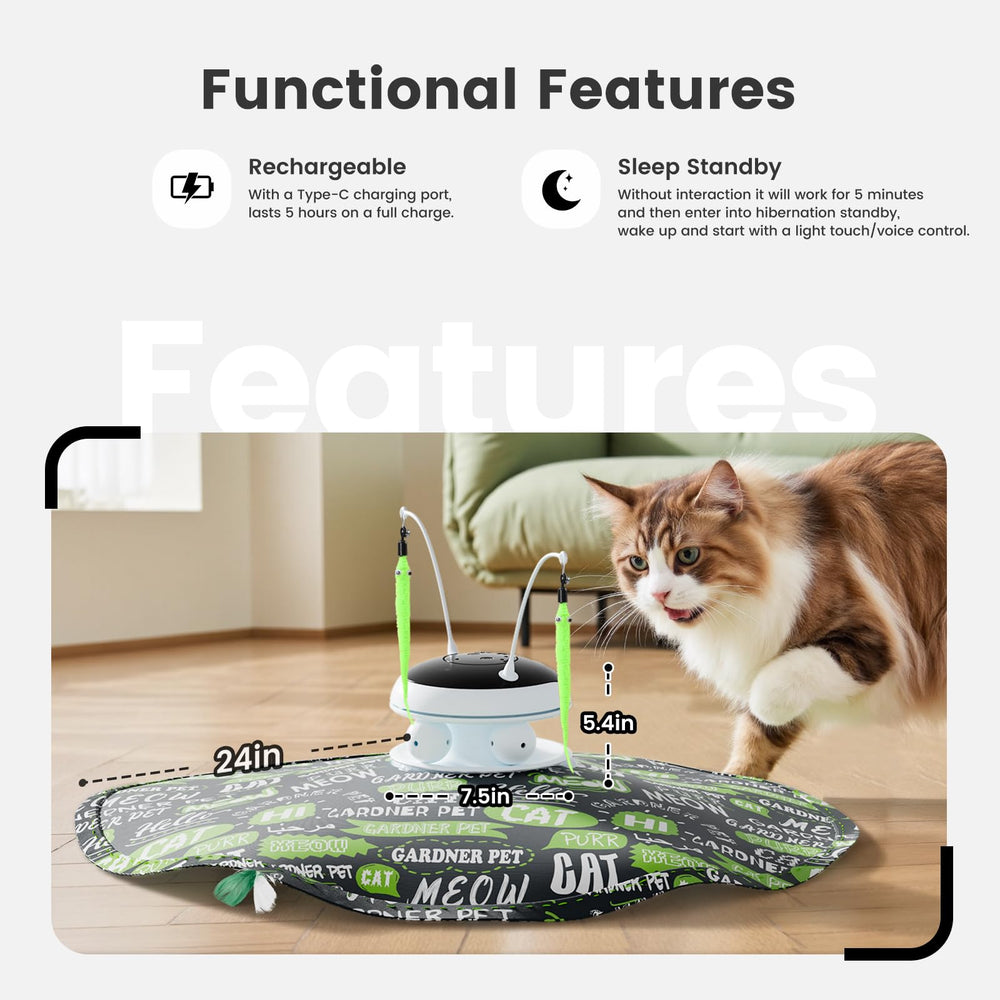 Gardner Pet Cat Laser Toy emitting chirping sounds to attract curious cats.