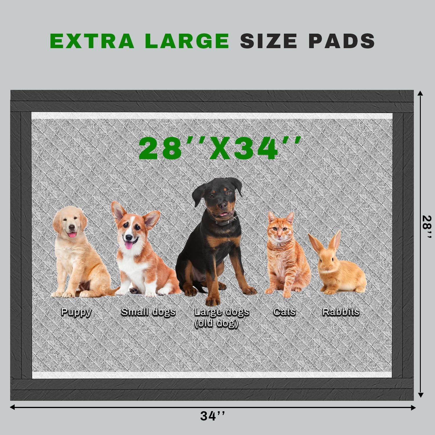 Gardner Pet Charcoal Puppy Pads quick-dry SAP core keeps paws dry.