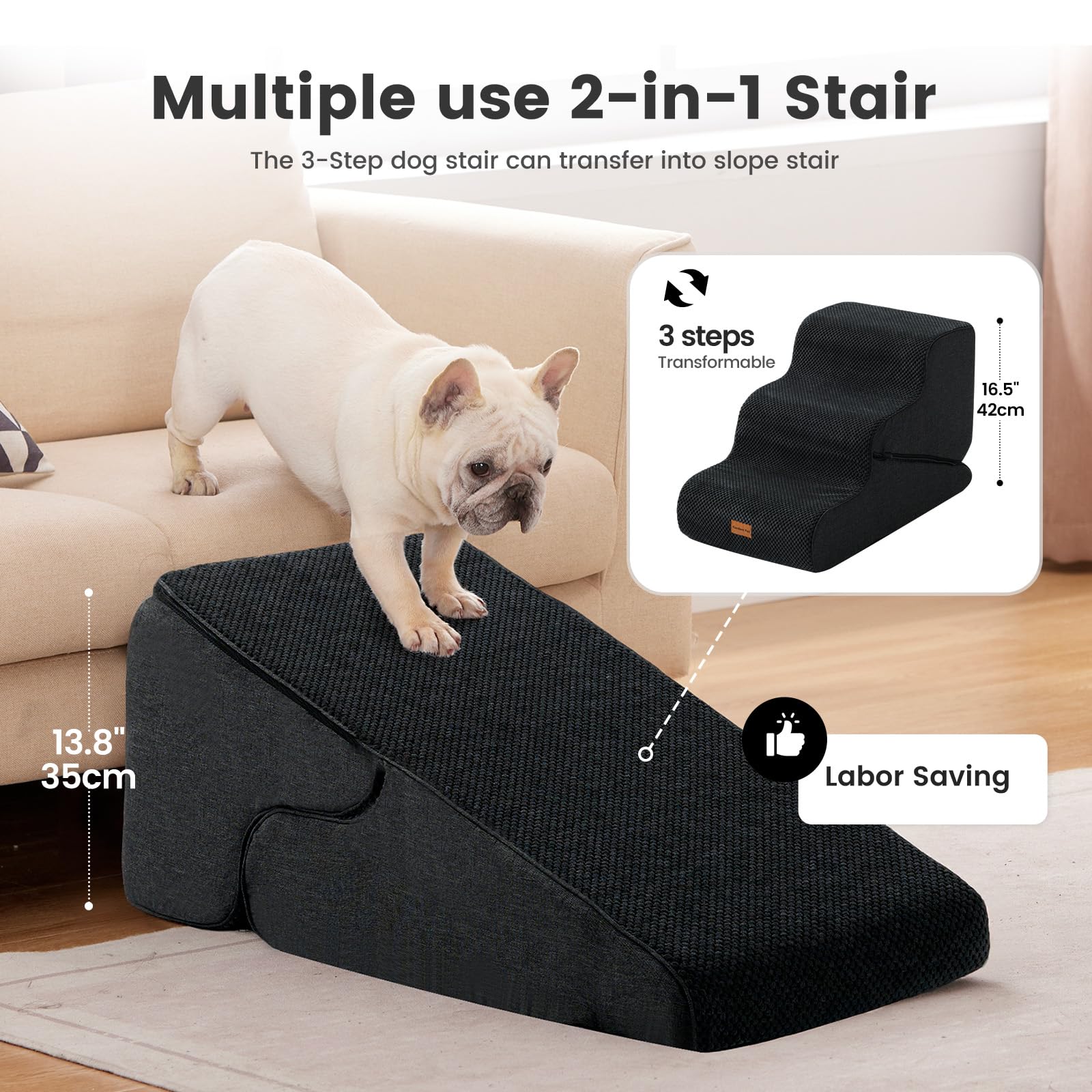 Gardner Pet dog stairs 2-in-1 transform, versatile ramp for sofa transitions.