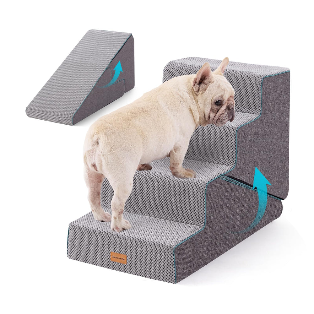 Gardner Pet dog stairs 22-inch transformable 4-step used to reach a sofa.