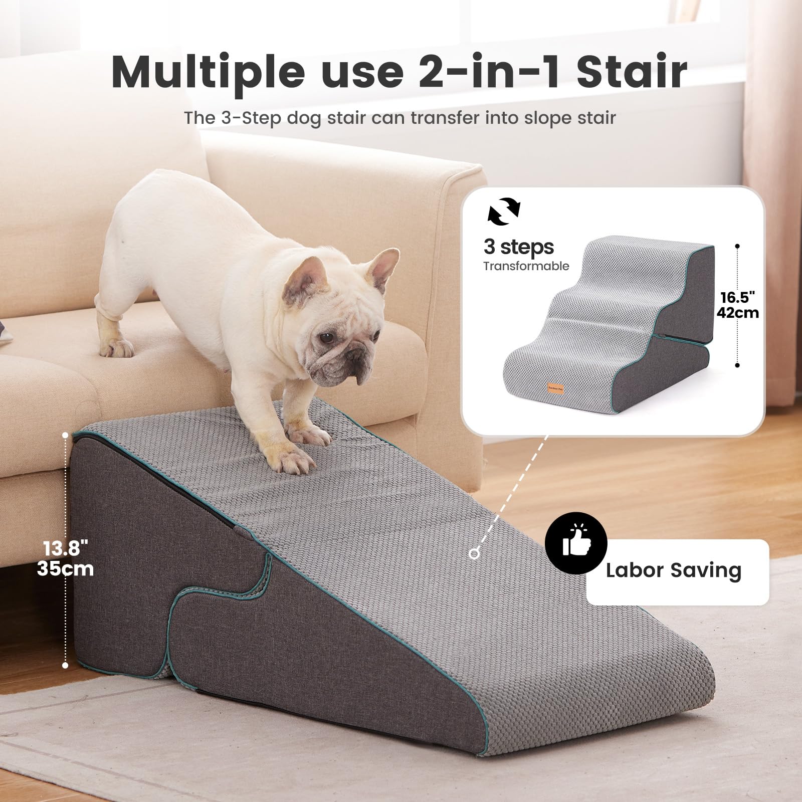 Gardner Pet 2-in-1 ramp feature demonstrates versatile stair-to-ramp transformation.