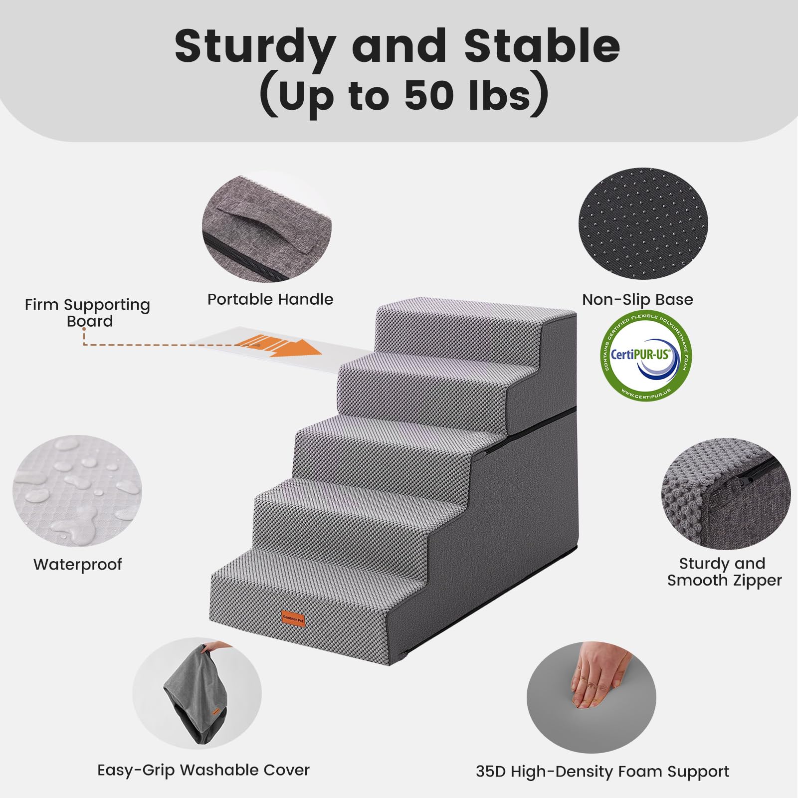 Gardner Pet anti-slip base helps pets climb confidently on any floor.