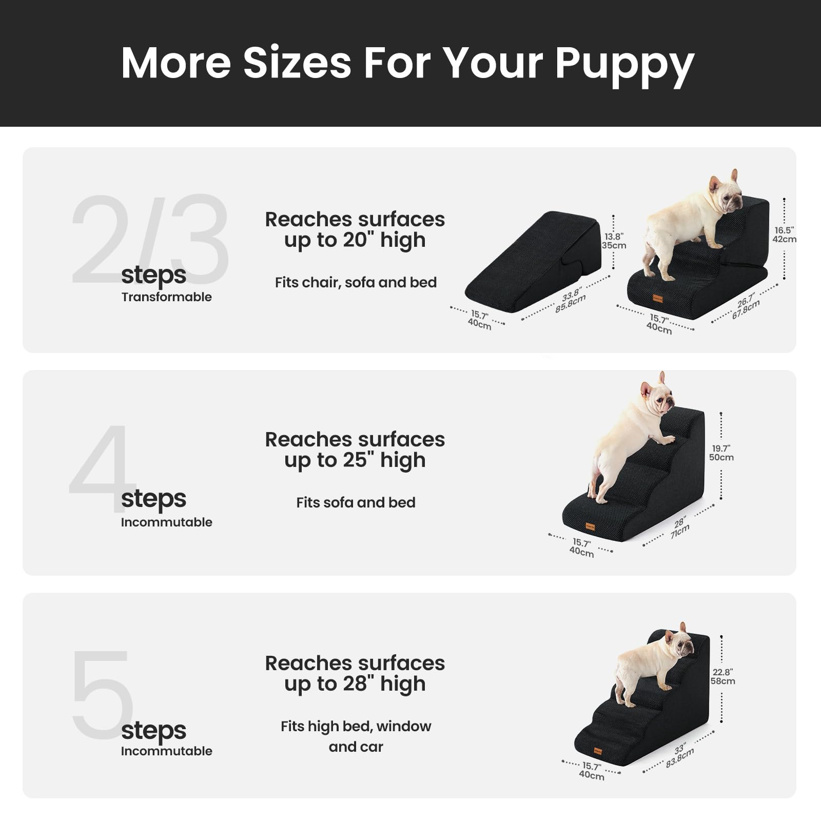 Gardner Pet stairs foam-35d, gentle incline supports joints during daily use.