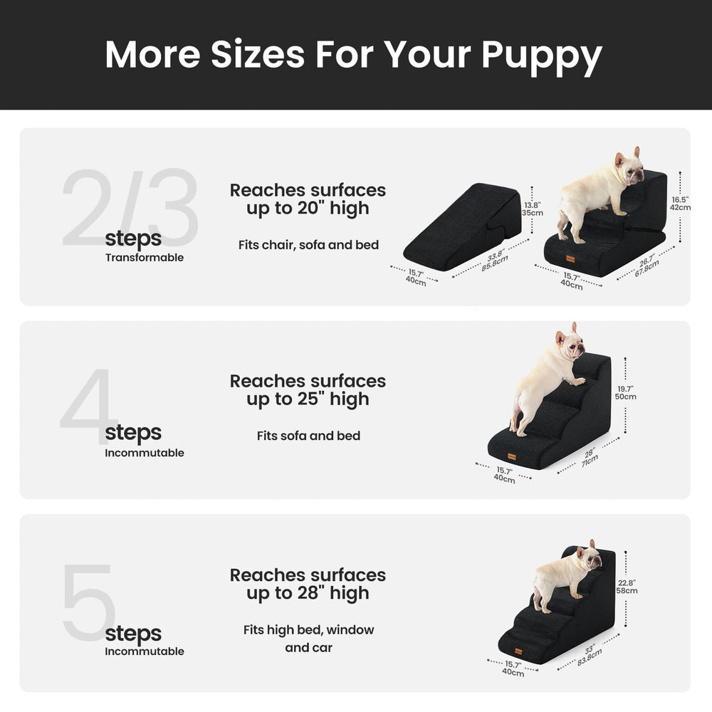 Gardner Pet stairs foam-35d, gentle incline supports joints during daily use.