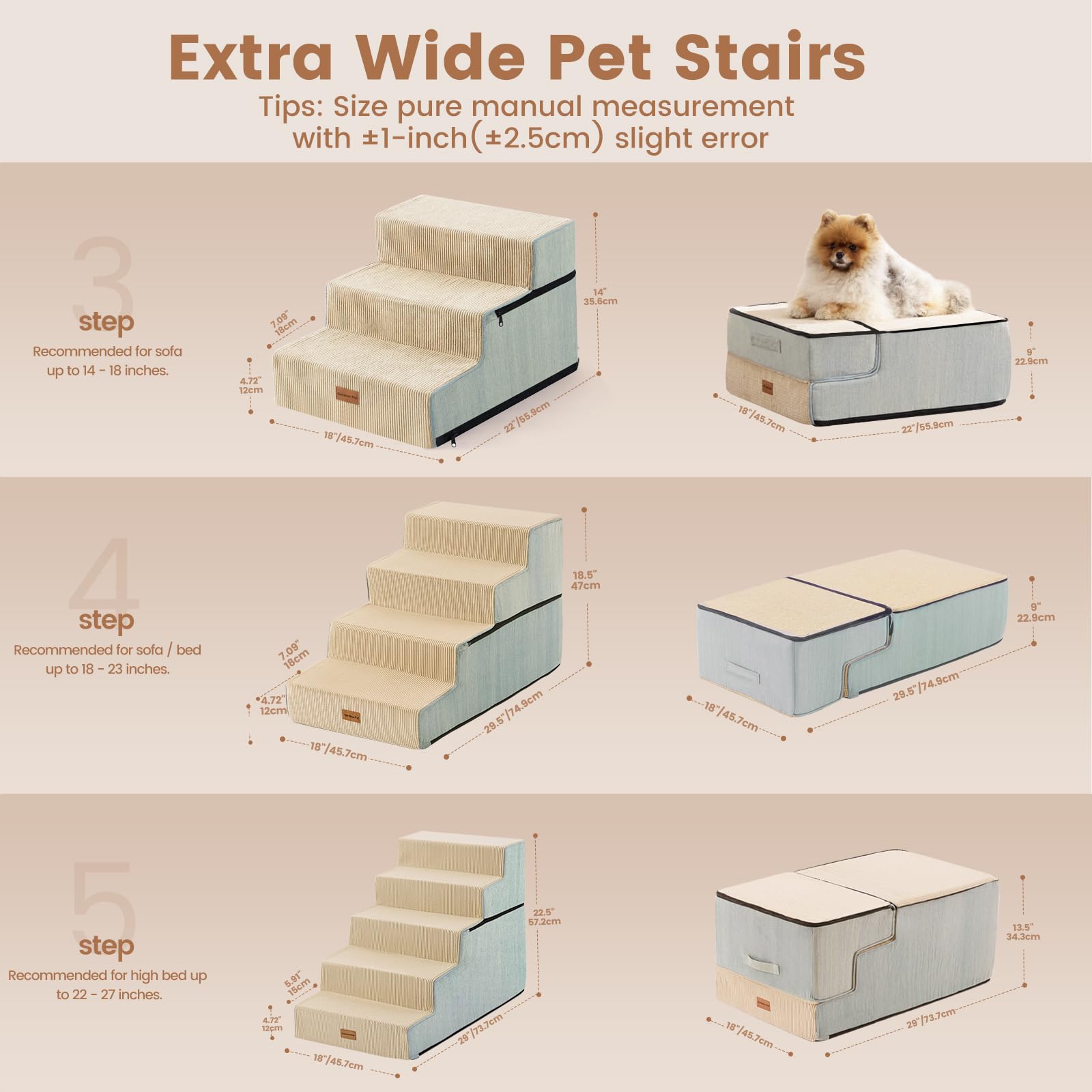 Gardner Pet 35D foam foldable stairs provide gentle incline for comfortable climbs.