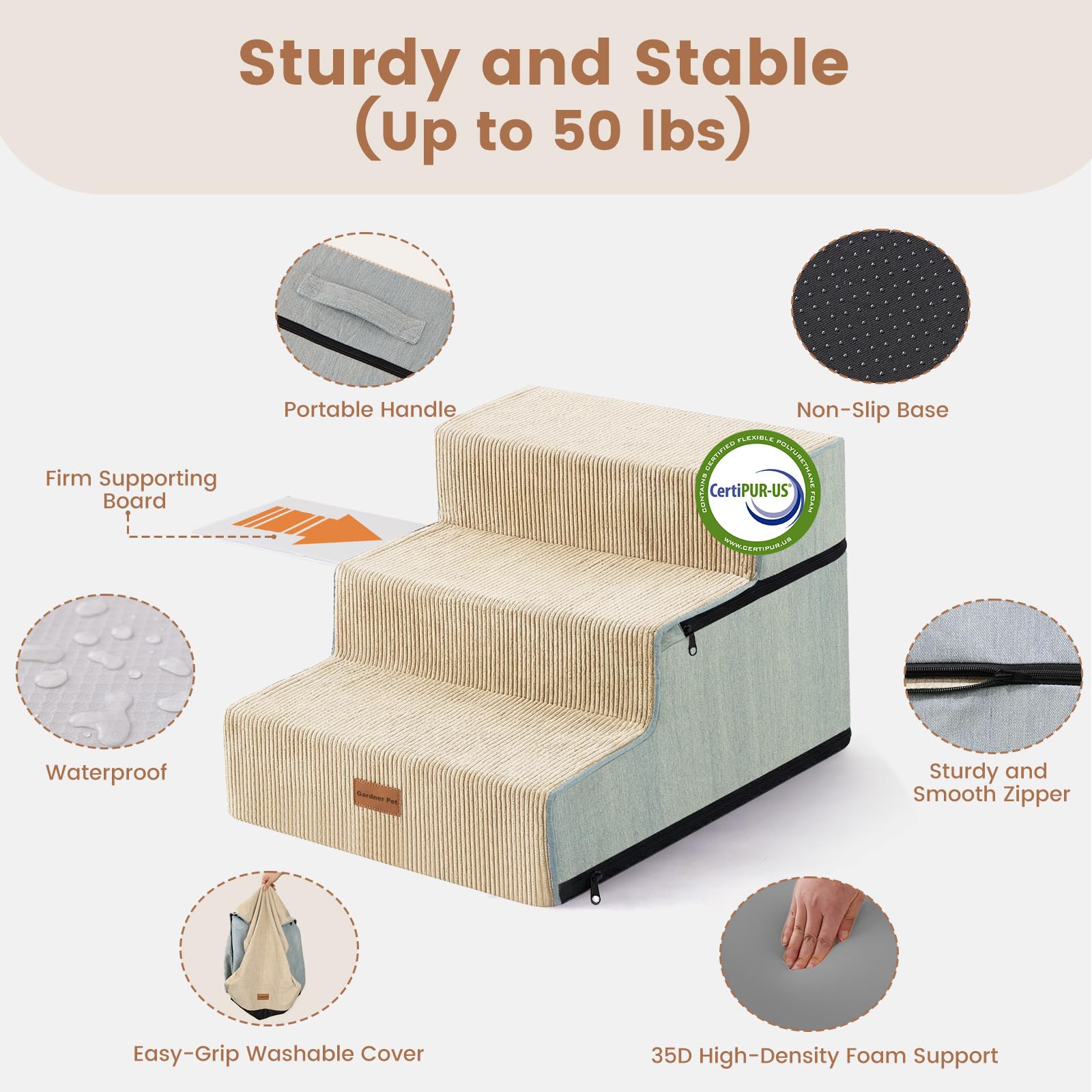 Gardner Pet dog stairs fold into a bed-ready cushion for naps