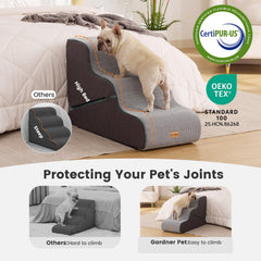 Gardner Pet dog stairs arrive with no assembly required for immediate use.
