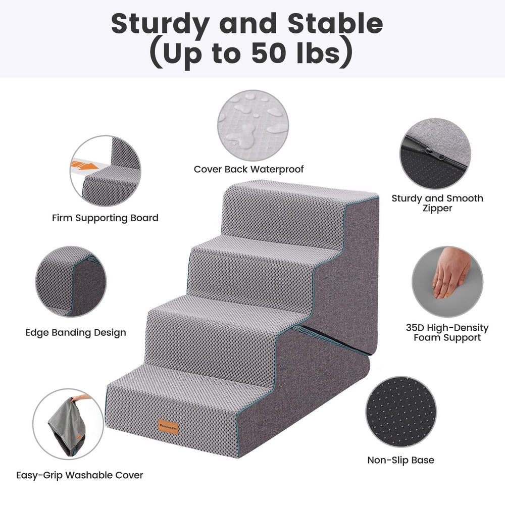 Gardner Pet dog stairs 35D foam provides a gentle incline for comfy climbs.