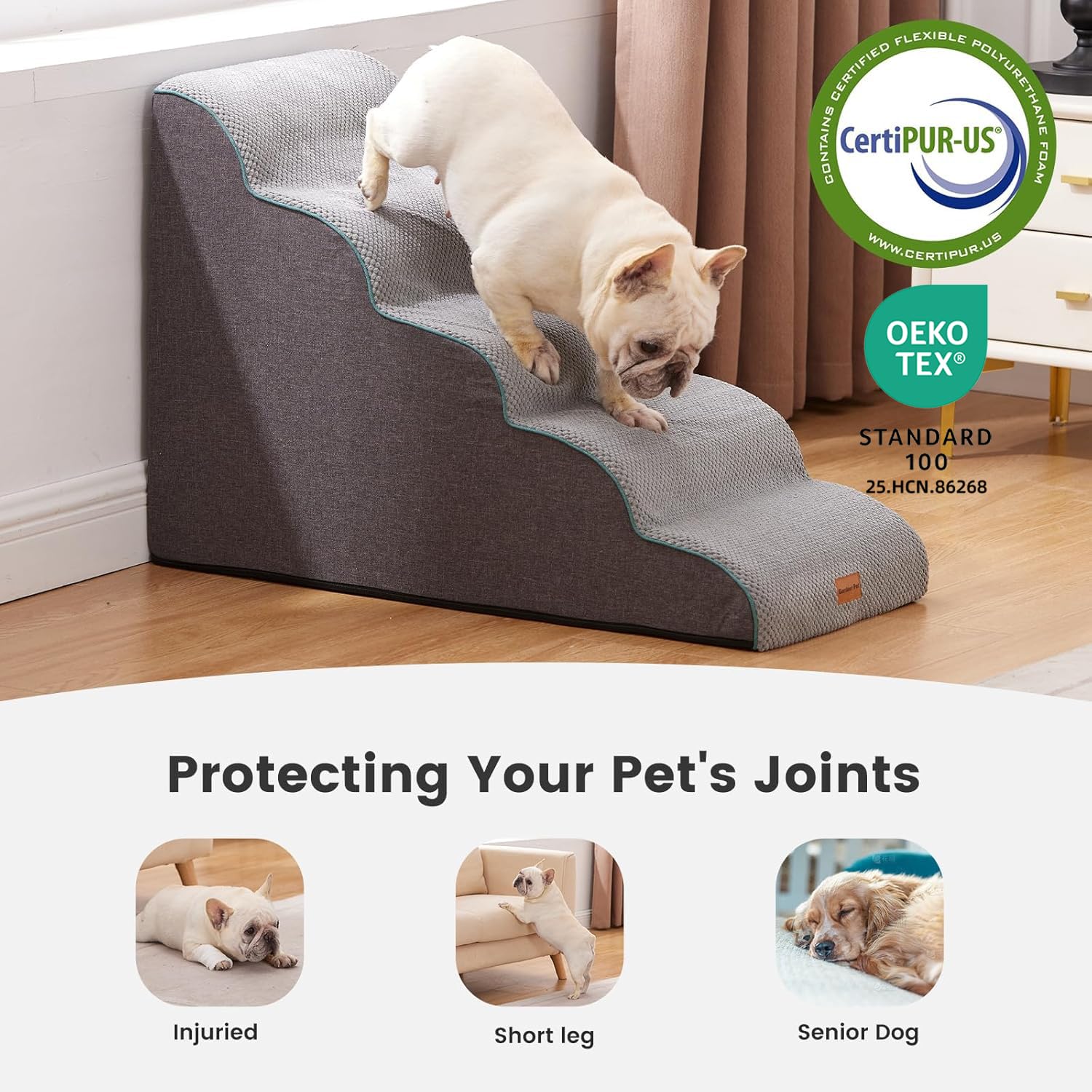 Gardner Pet waterproof cover protects foam and cleans easily.