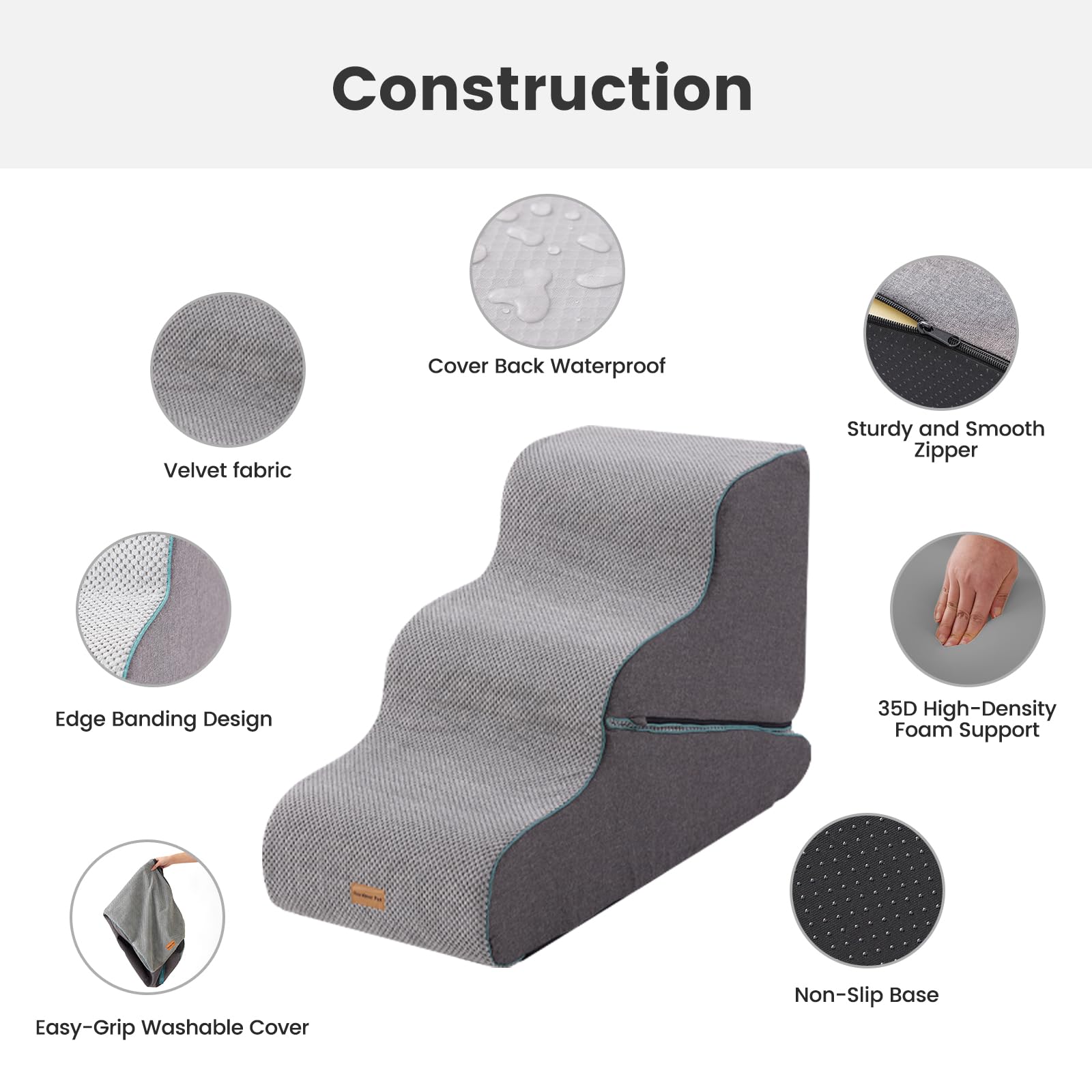 Gardner Pet dog stairs cover is waterproof and machine-washable.