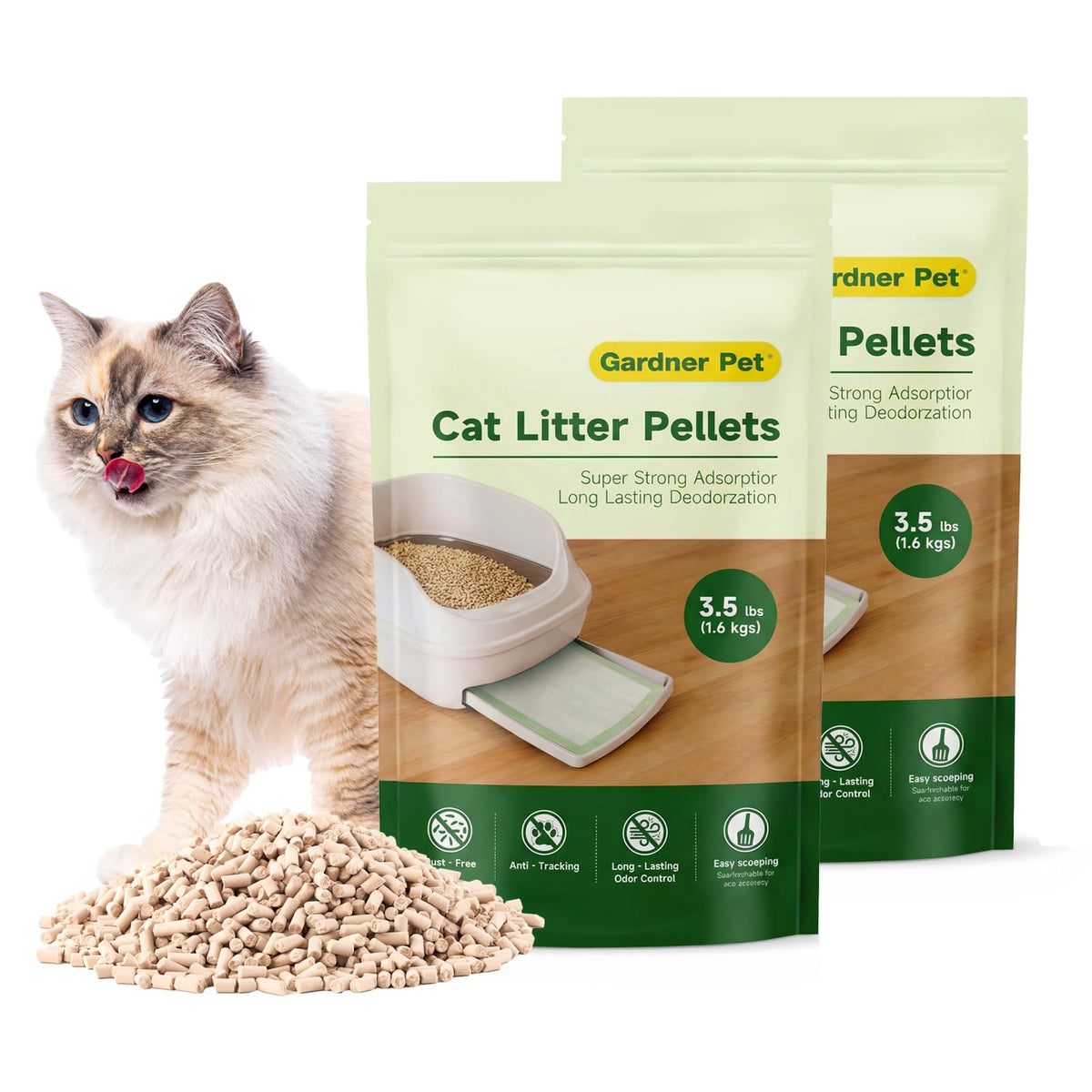 Gardner Pet double-layer litter box with mineral pellets for odor control