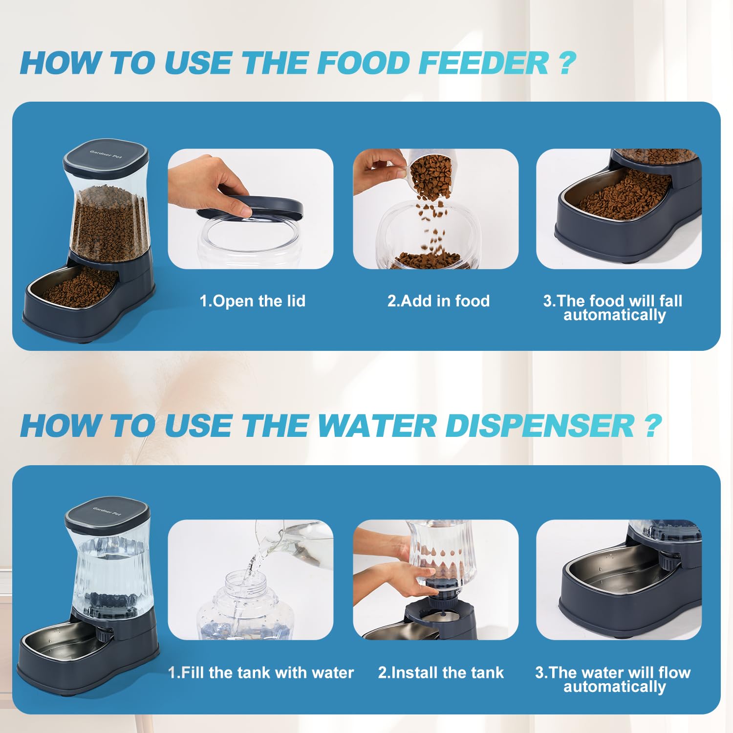 Gardner Pet food feeder bowl in stainless steel promotes easy cleaning and durability.
